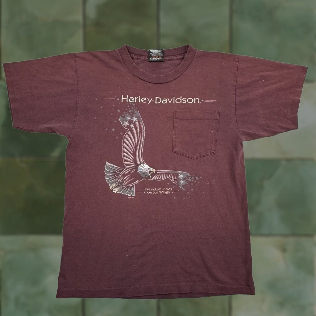 Harley Davidson VINTAGE Harley-Davidson Eagle T Shirt Adult Medium Motorcycle Biker 90s Red Cotton Short Sleeve Crew Neck Men Mens T-Shirt Size US M / EU 48-50 / 2 - 1 Thumbnail