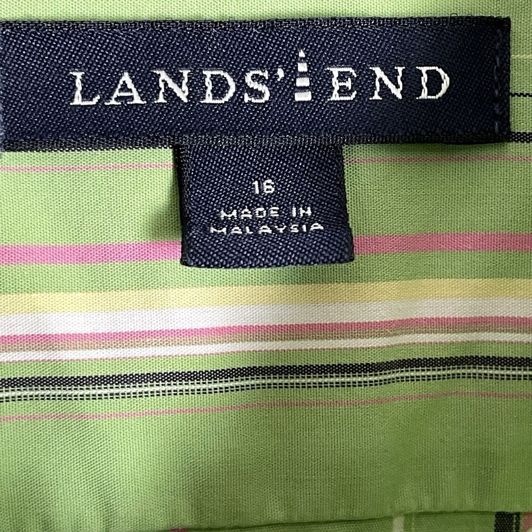 Lands' End Lands' End Women’s Blouse Sz 16 Green Stripe Classic Button Up Preppy Shirt Womens Long Sleeve Cotton Size XXL / US 16-18 / IT 52-54 - 3 Thumbnail