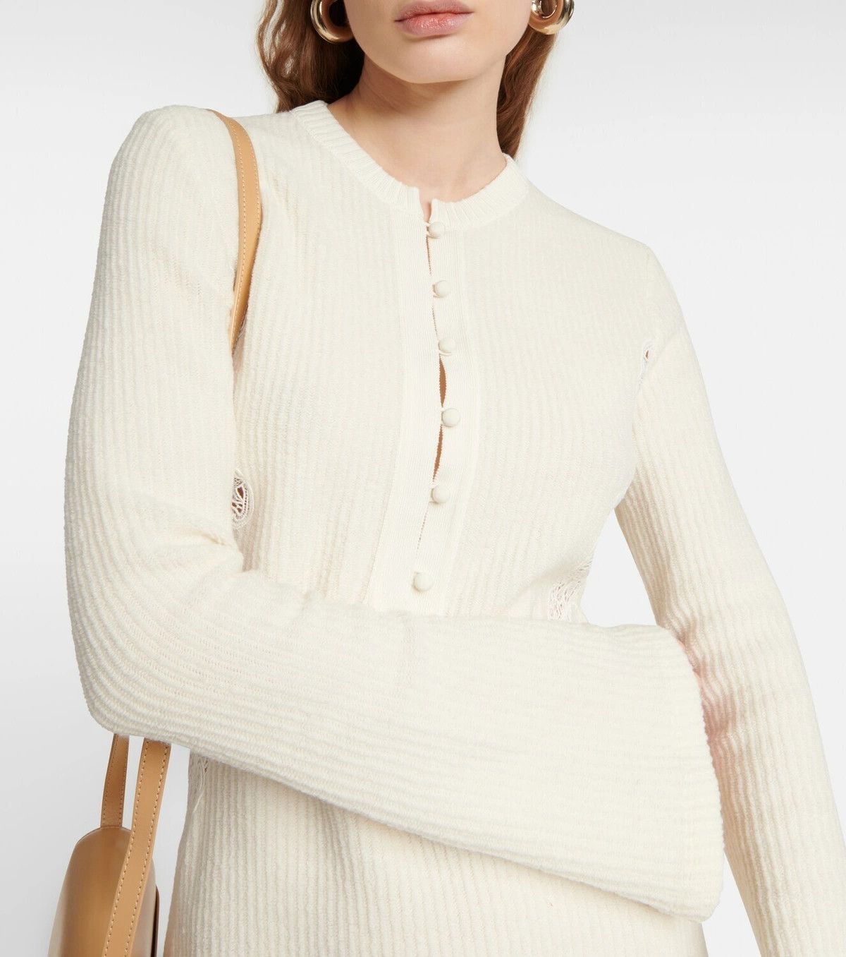 Chloe o1loc1c0625 Ribbed Knit Wool Mini Dress in Eden White Size M / US 6-8 / IT 42-44 - 4 Thumbnail