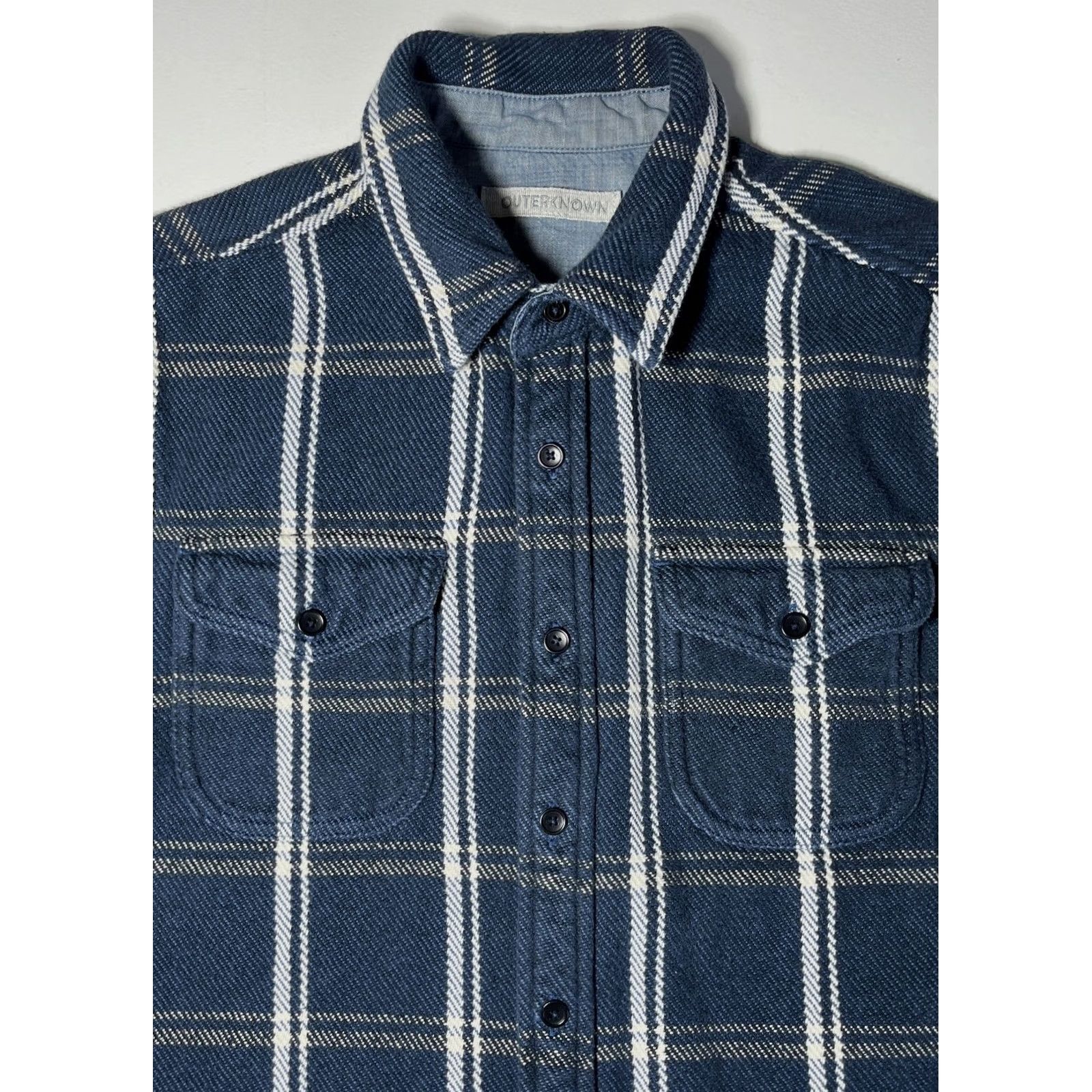 Outerknown Outerknown Men’s Blanket Shirt Plaid 100% Organic Cotton Sz S Navy Blue Button-Up Long Sleeve Pockets Vintage Mens Size US S / EU 44-46 / 1 - 5 Thumbnail