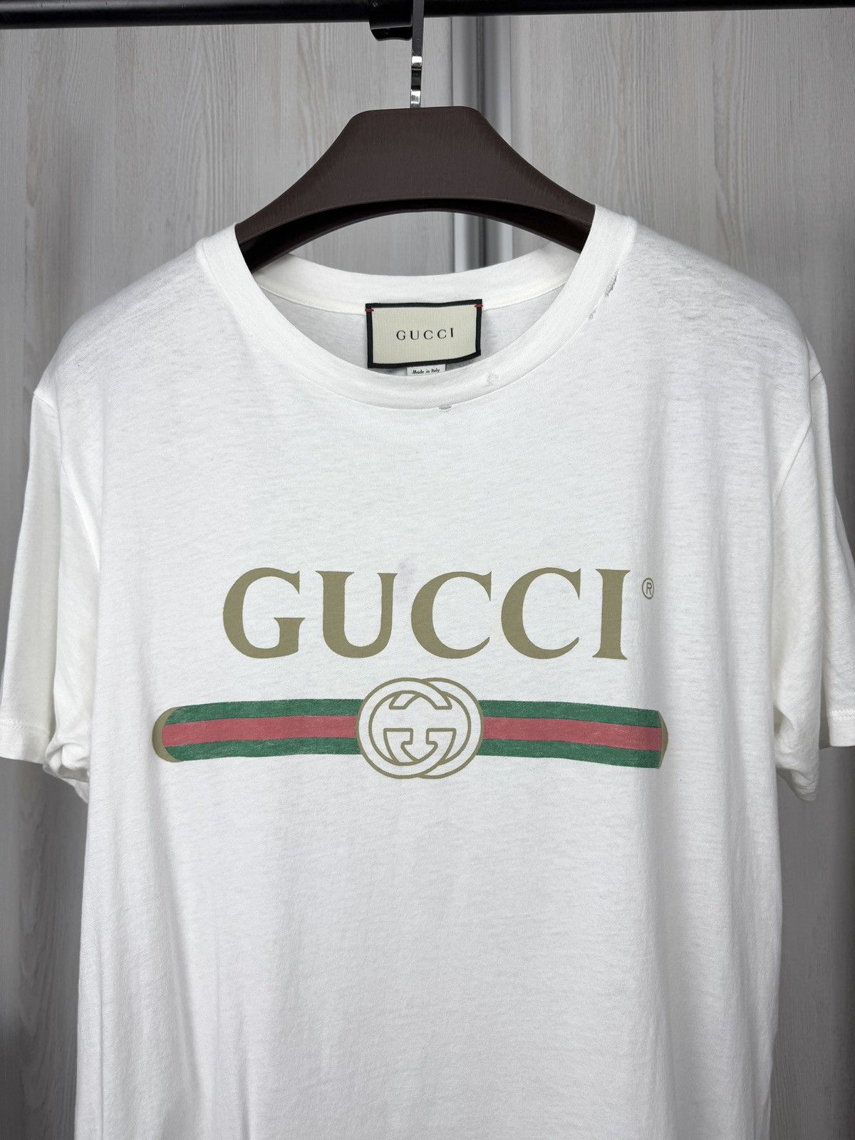 Gucci Gucci White Logo Flower Embroidered Distressed Oversized Tee Size XS / US 0-2 / IT 36-38 - 4 Thumbnail