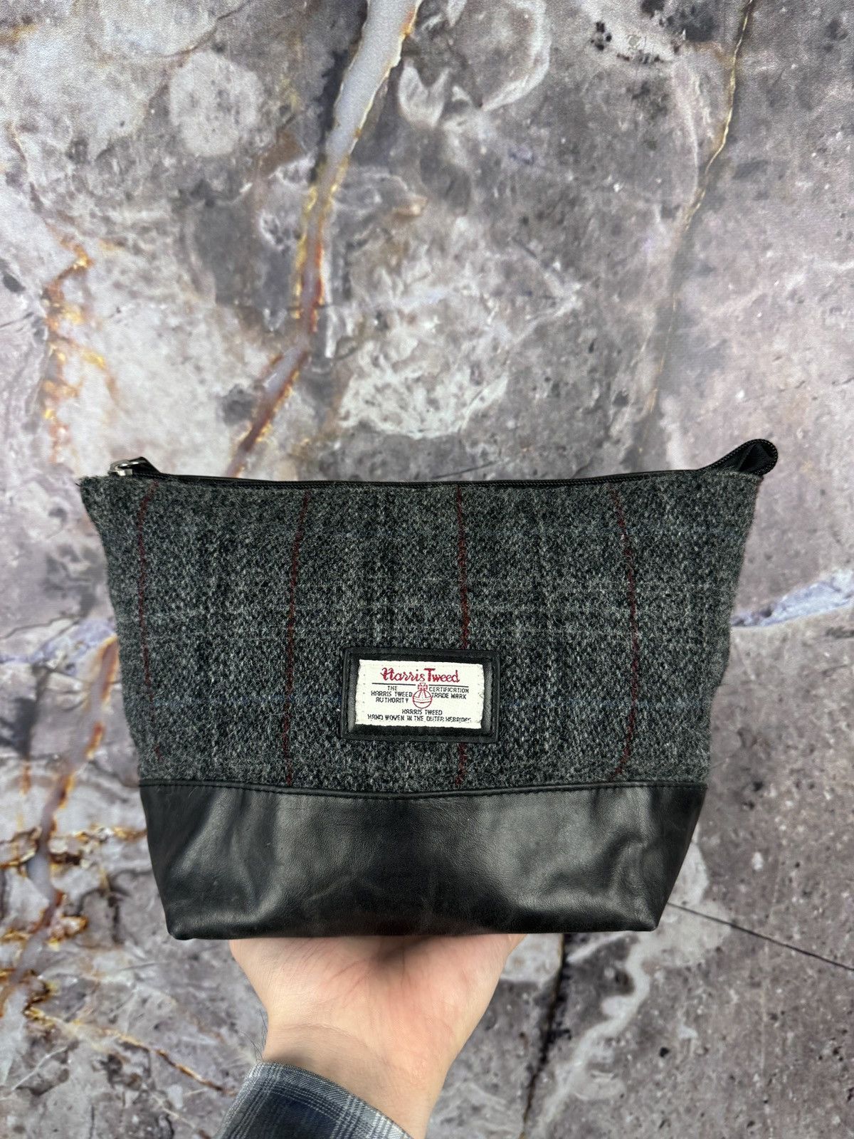 Harris Tweed Harris Tweed Wool Leather Toiletry Bag Grey Travel Pouch Size ONE SIZE - 1 Thumbnail