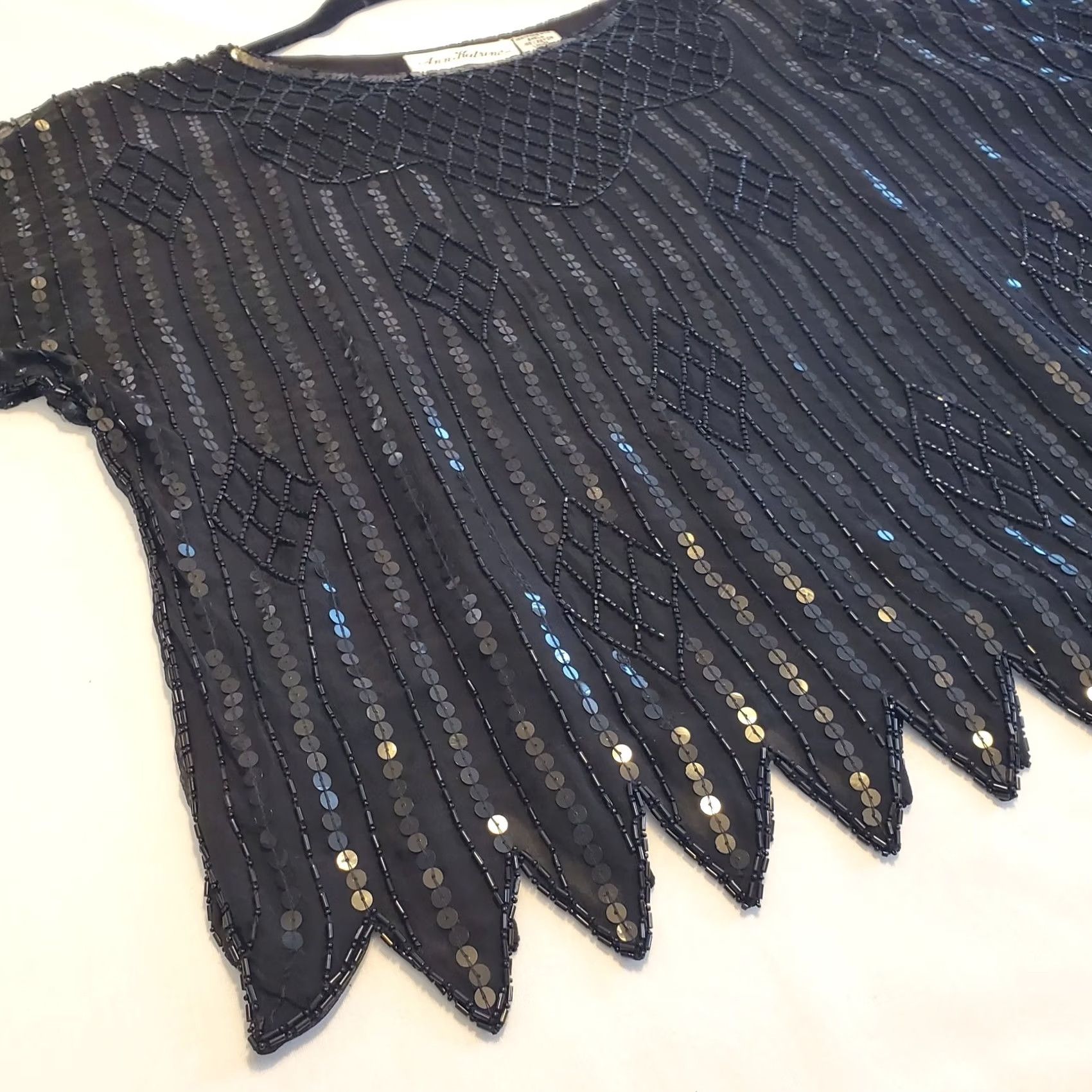 Vintage VINTAGE Ann Katrine Silk Hand Beaded Evening Top Blouse Black M 80s Size M / US 6-8 / IT 42-44 - 3 Thumbnail
