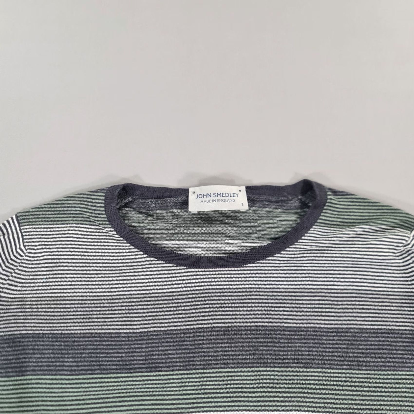 John Smedley John Smedley Womens Jumper Grey Small Striped Crew Neck Knit Pullover 100% Cotton Logo England Wool City Womens, Regular Fit, Long Sleeve, Casual Size S / US 4 / IT 40 - 2 Thumbnail