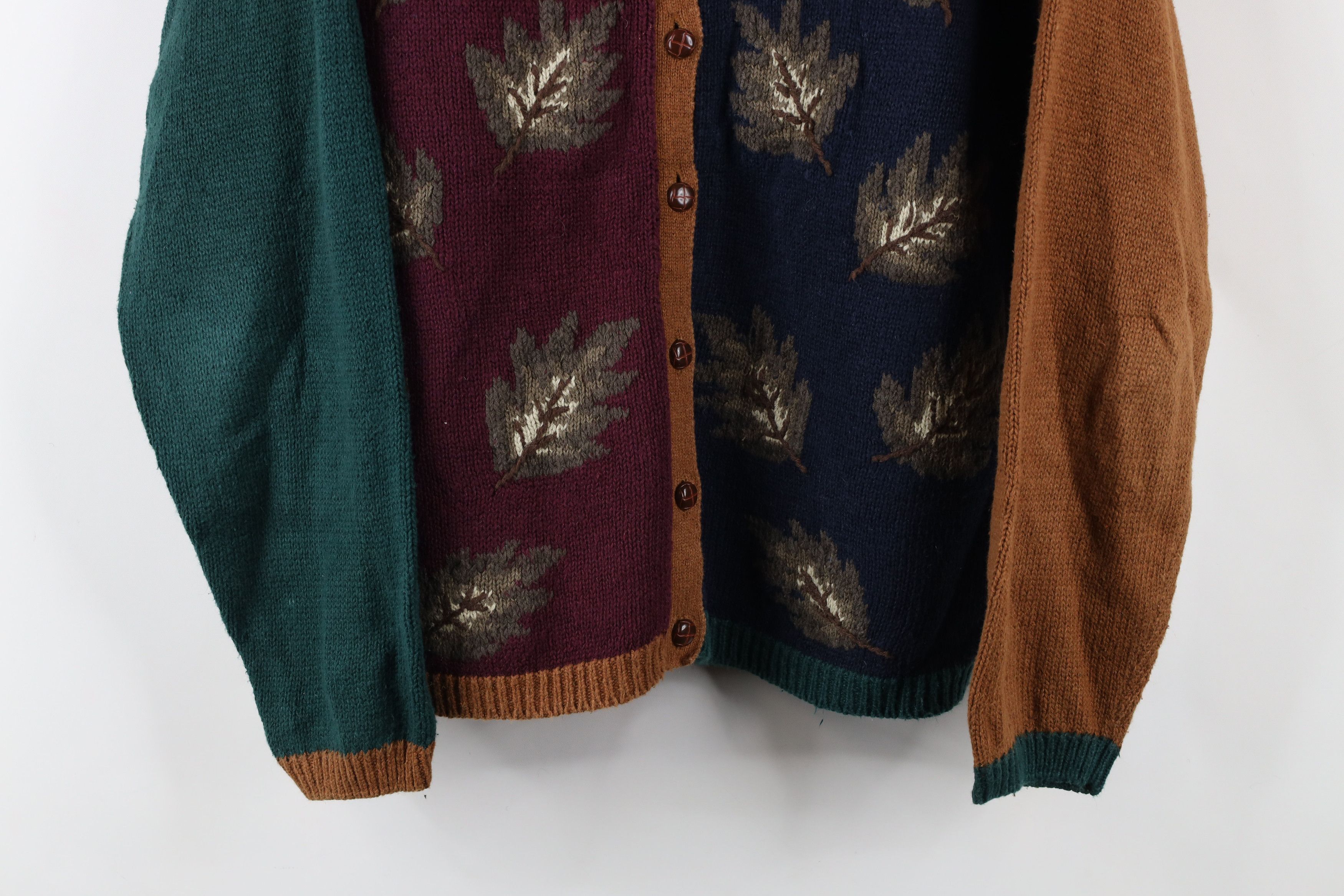 Vintage Vintage 90s Streetwear Nature Leaf Knit Cardigan Sweater Size L / US 10 / IT 46 - 3 Thumbnail