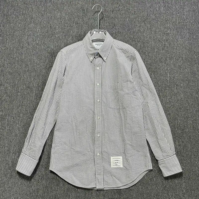 Thom Browne Gray-White Check Long Sleeve Shirt 0089