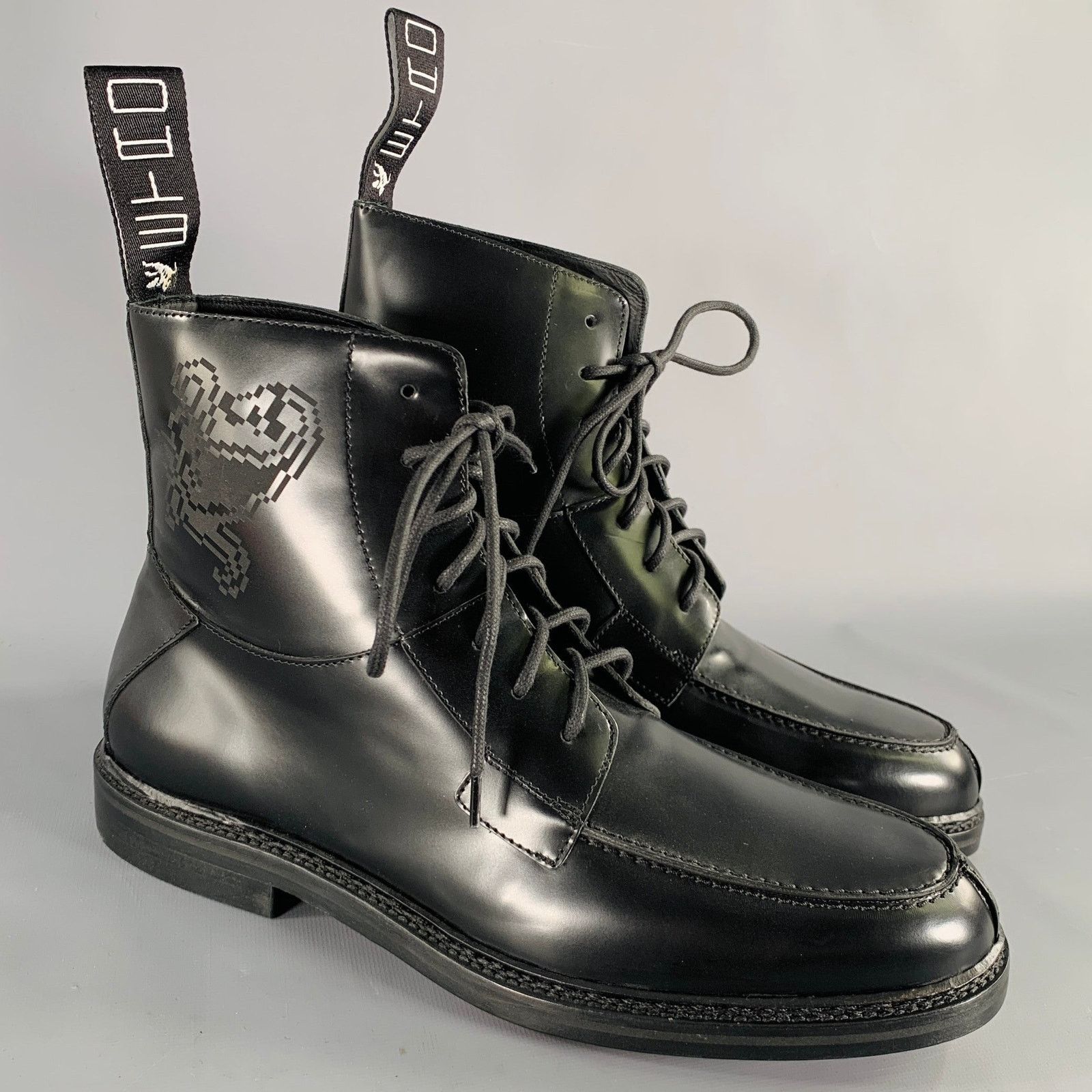 Etro ETRO Size 12 Black Leather Pixel Art Lace-Up Boots Size US 12 / EU 45 - 1 Thumbnail