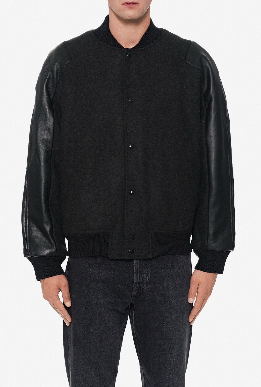 Acne Studios Last Acne Studios Black Wool Leather Trimmed Twill Bomber Size US L / EU 52-54 / 3 - 1 Thumbnail