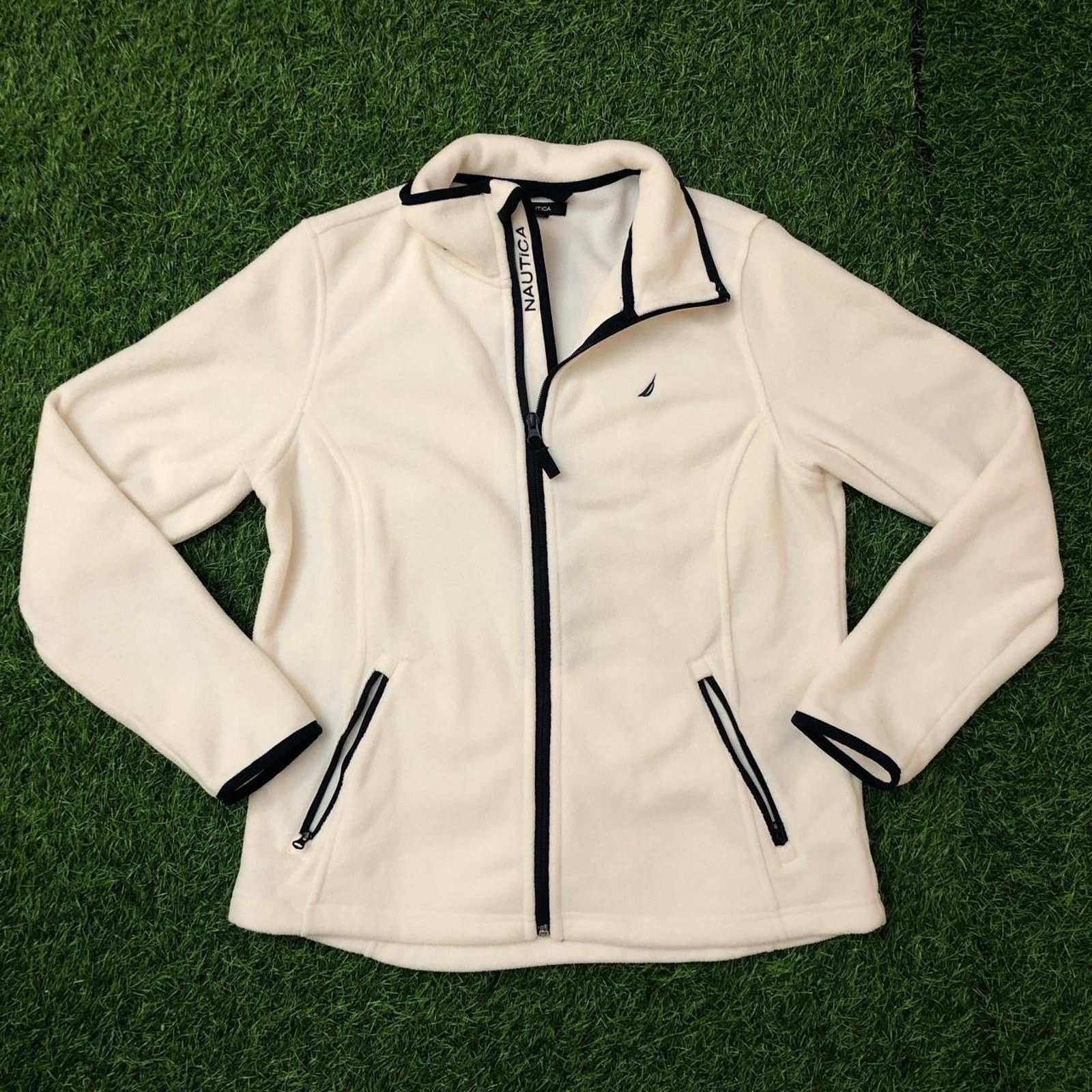 Nautica Women’s Cream Nautica Zip Up Fleece Jacket Size L / US 10 / IT 46 - 1 Thumbnail