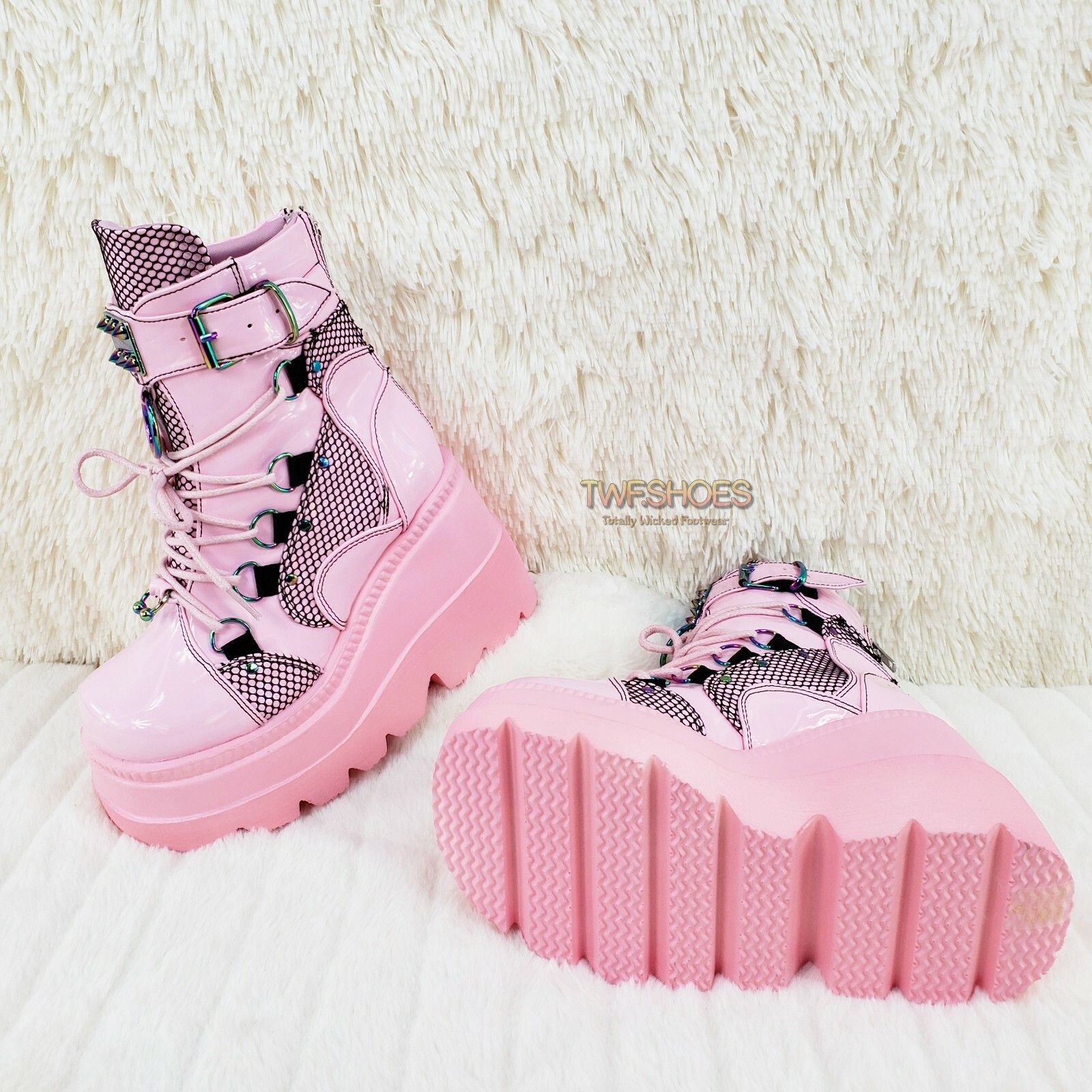 Demonia Cult DEMONIA Shaker 60 Baby Pink Patent Platform 4.5" Wedge Heel Size US 7 / IT 37 - 8 Thumbnail