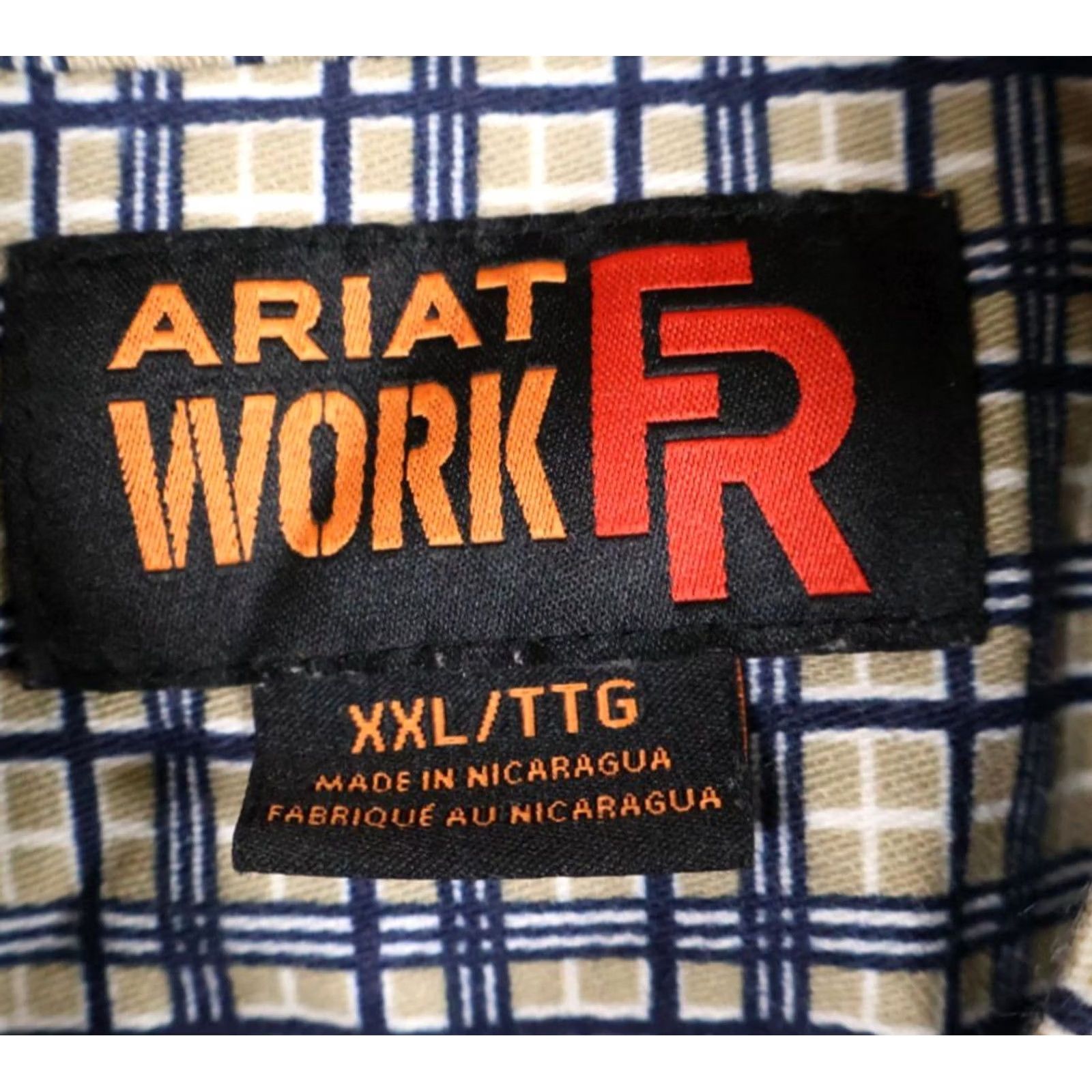 Ariat Ariat Shirt Men's 2XL FR Snap Long Sleeve Plaid Beige Blue Heavyweight Cotton Workwear Size US XXL / EU 58 / 5 - 3 Thumbnail