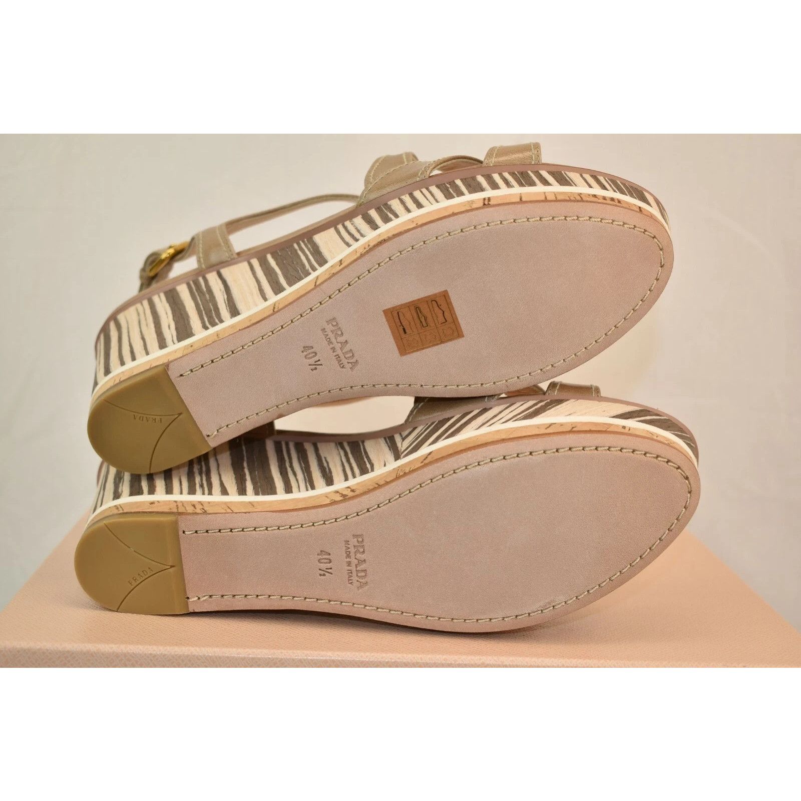 Prada PRADA 1XZ BEIGE BROWN LEATHER WEDGE PLATFORM SANDALS 40.5 IT Size US 10.5 / IT 40.5 - 7 Thumbnail