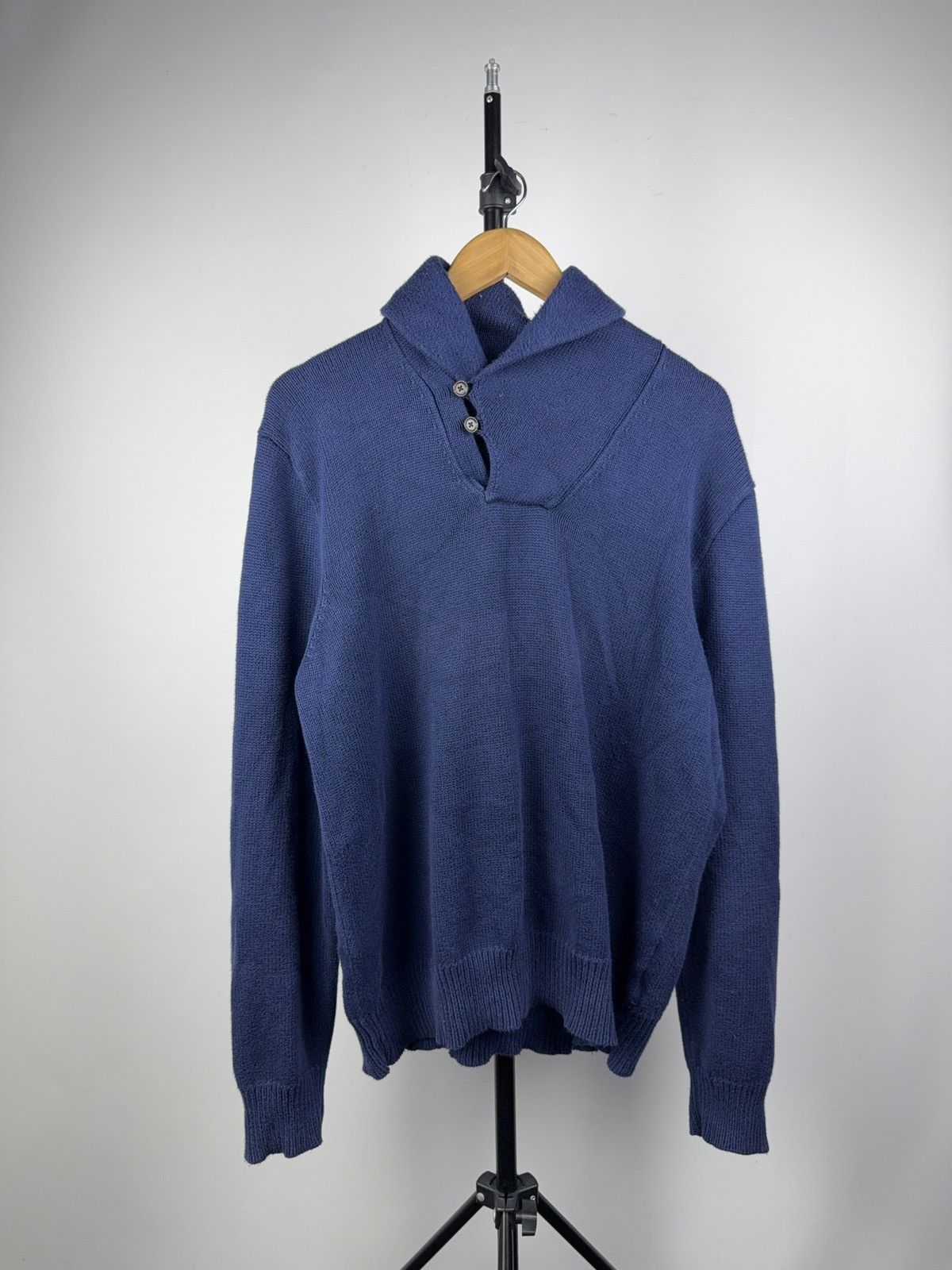 Polo Ralph Lauren Polo Ralph Lauren Shawl Collar Knit Sweater Blue Cotton L Size US L / EU 52-54 / 3 - 1 Thumbnail