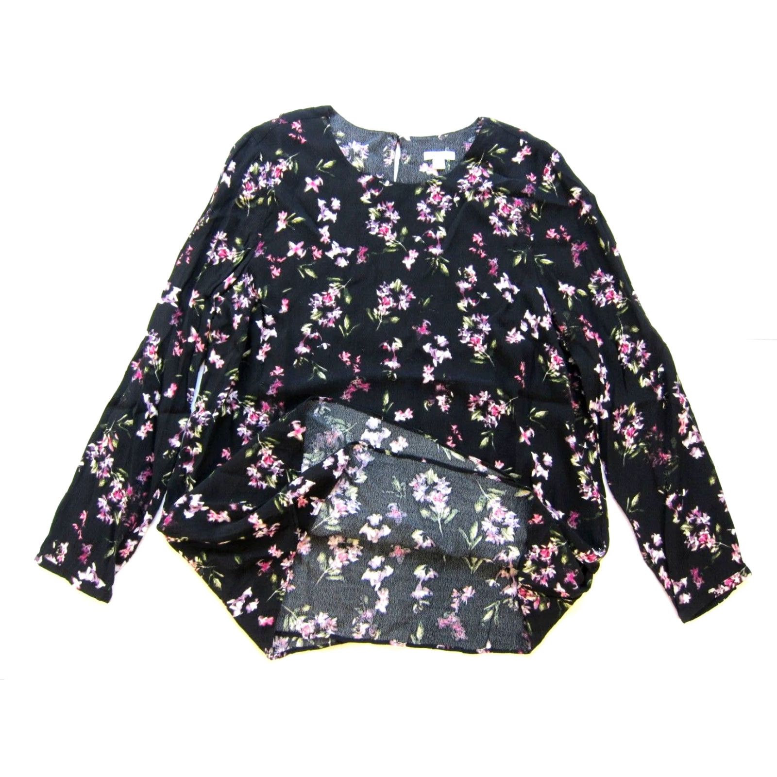 J. Jill VINTAGE J.Jill Rayon Black Purple Green White Floral Long Sleeve Tunic Blouse Large Size L / US 10 / IT 46 - 5 Thumbnail