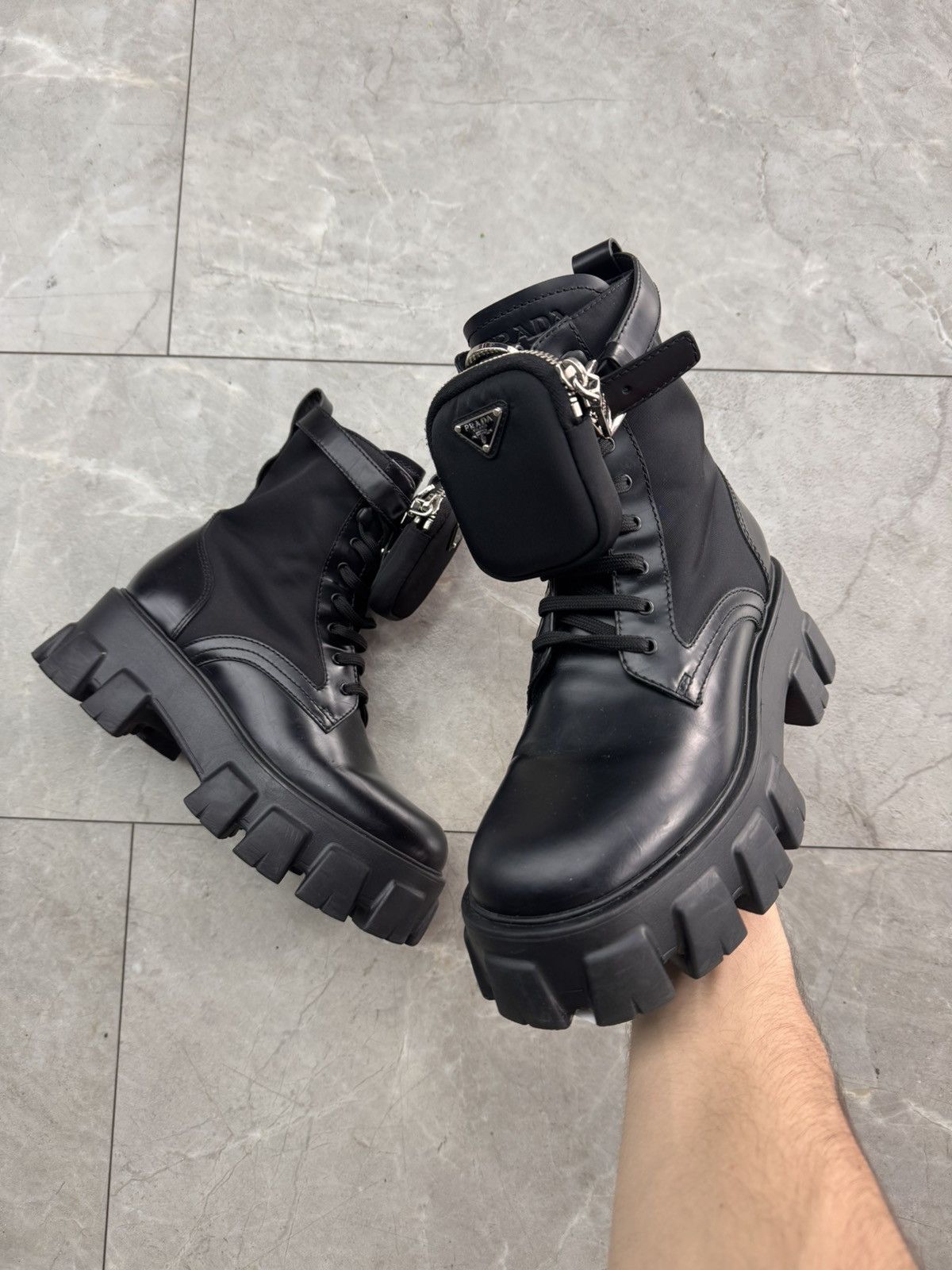 Prada Prada Monolith Brushed Leather And Nylon Pouch Boots Size US 7.5 / IT 37.5 - 1 Thumbnail