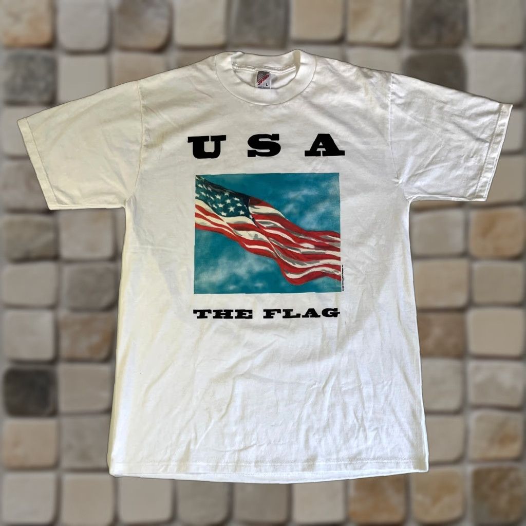 Jerzees VINTAGE Jerzees T-Shirt USA 90s Flag Graphic Unisex Adults White 1993 Monuments of America Sz L Size US L / EU 52-54 / 3 - 1 Thumbnail