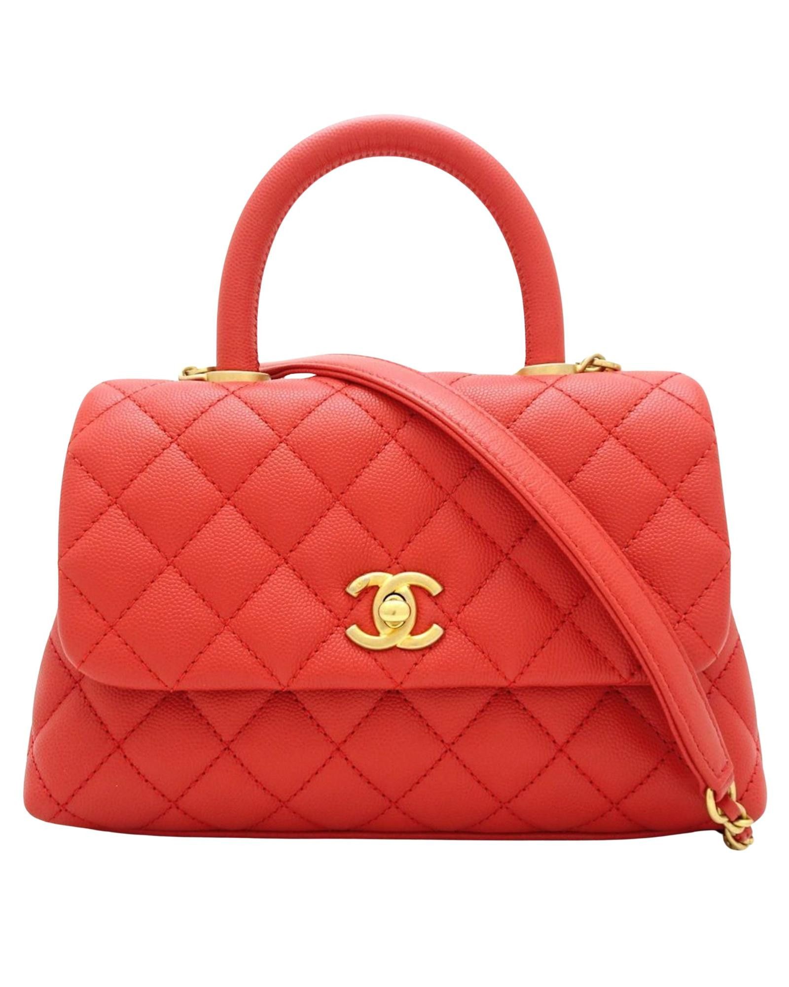 image of Chanel Luxurious Red Leather Handbag With Shoulder Strap - Excellent Condition, Women's