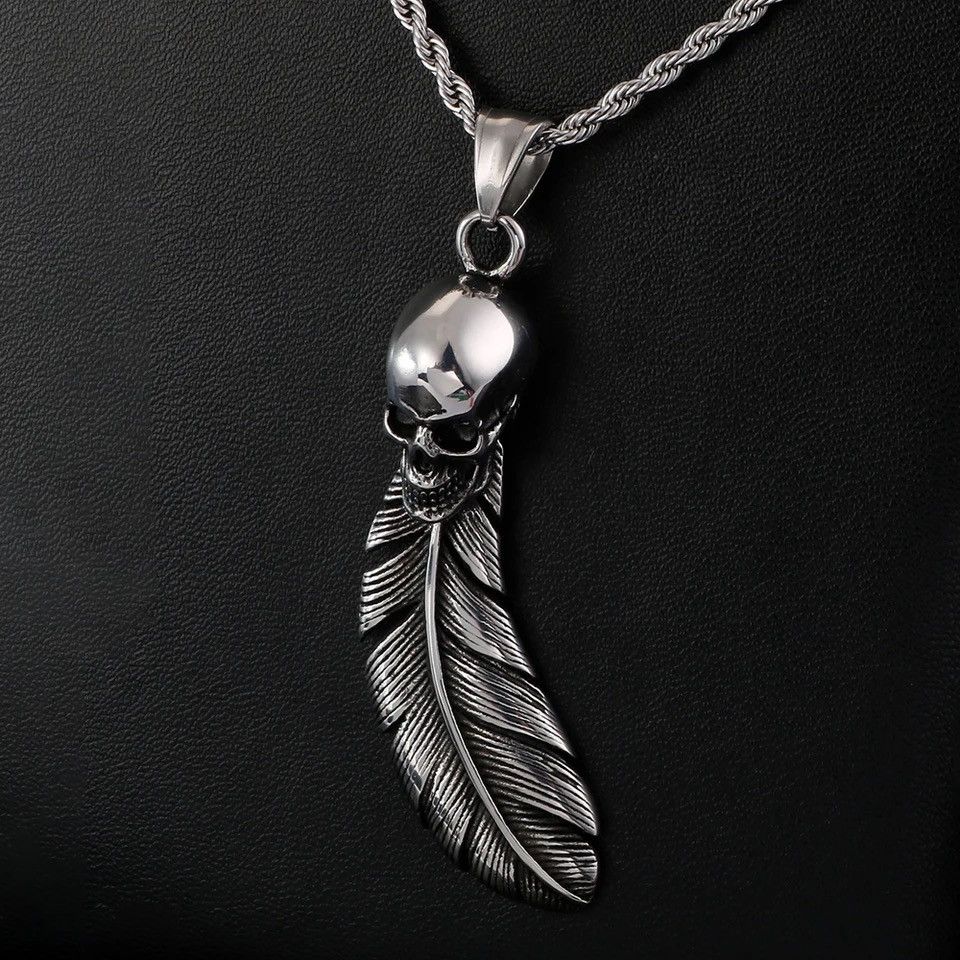 Vintage Vintage Skull Head Feather Necklace Size ONE SIZE - 3 Thumbnail