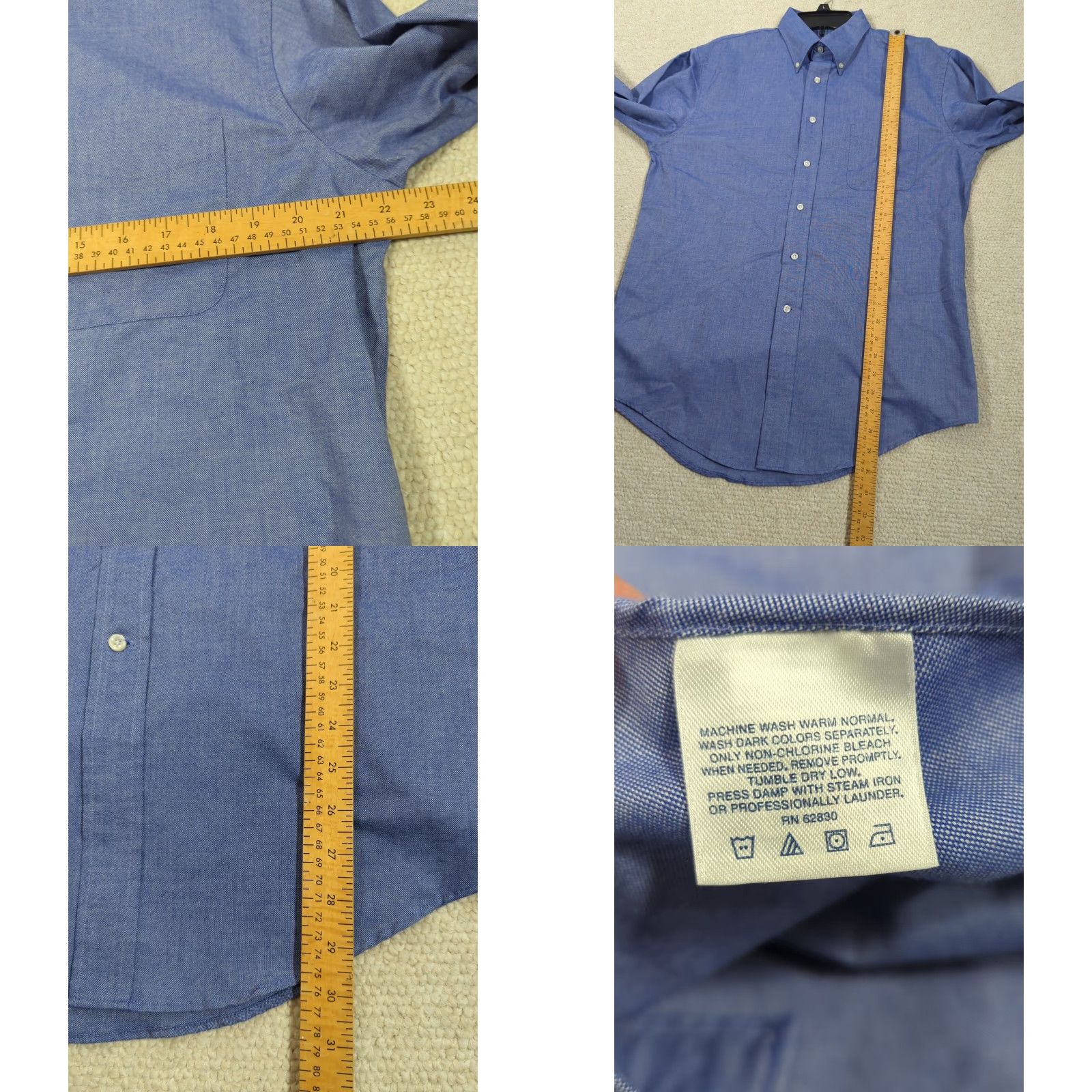 Lands' End Lands' End Men's Button-Down Shirt Blue 16x35 Regular Cotton Polyester Woven Chest Pocket EUC Size US L / EU 52-54 / 3 - 8 Thumbnail
