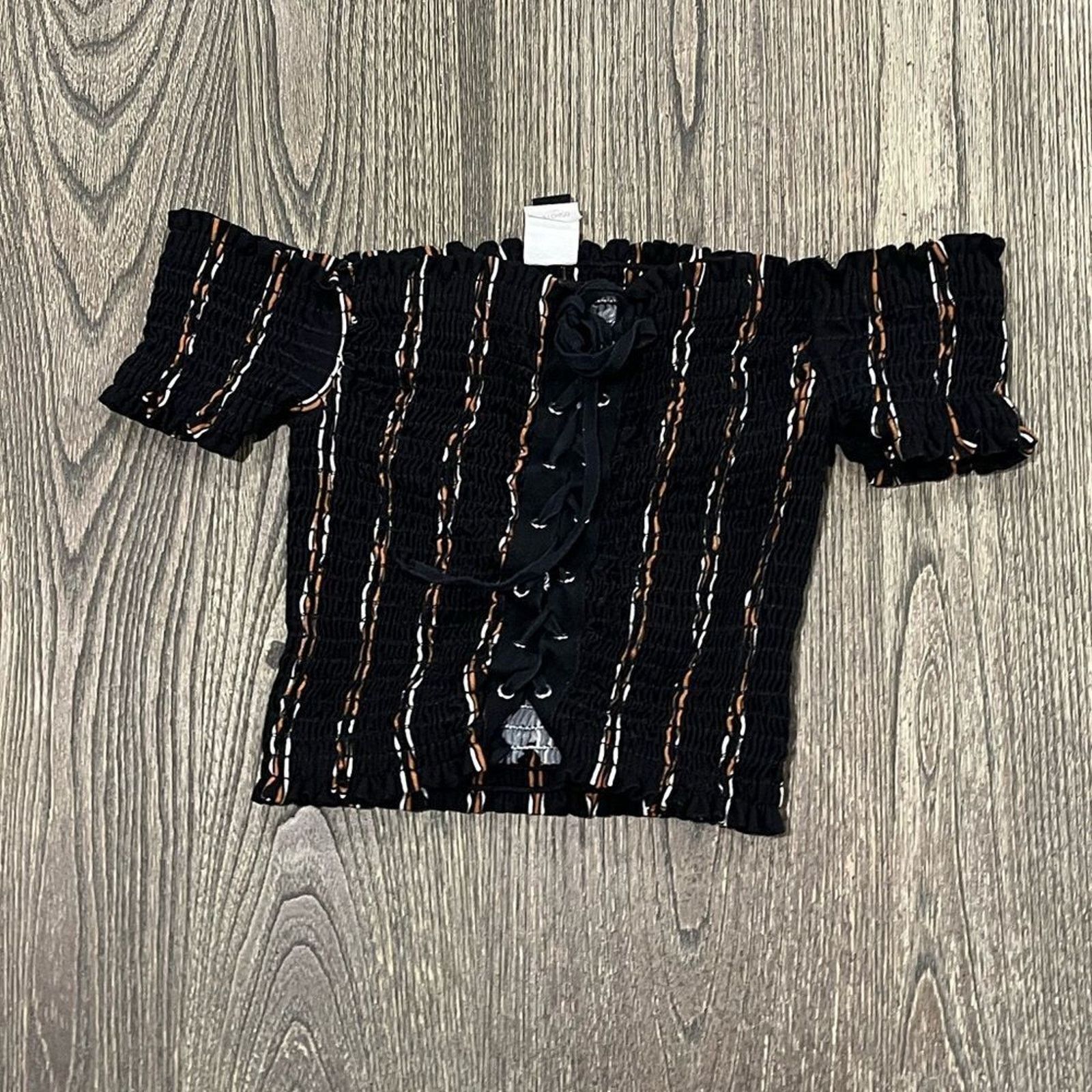 Windsor Smith Windsor Crop Top Small Black Striped Lace Up Front Off The Size S / US 4 / IT 40 - 1 Thumbnail