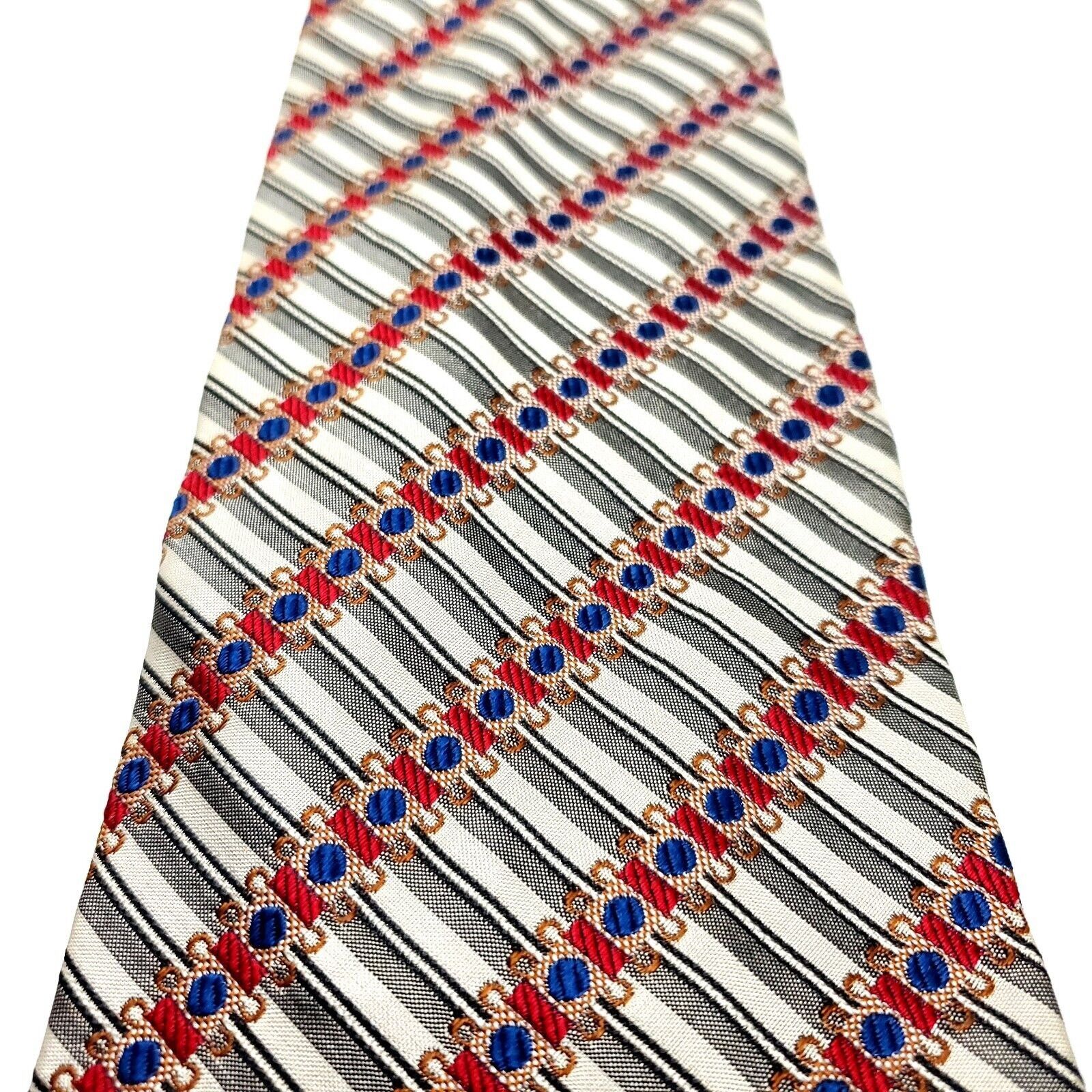 Vintage Audrey Buckner Grey & Red Silk Tie Woven Wide Striped Size ONE SIZE - 2 Thumbnail