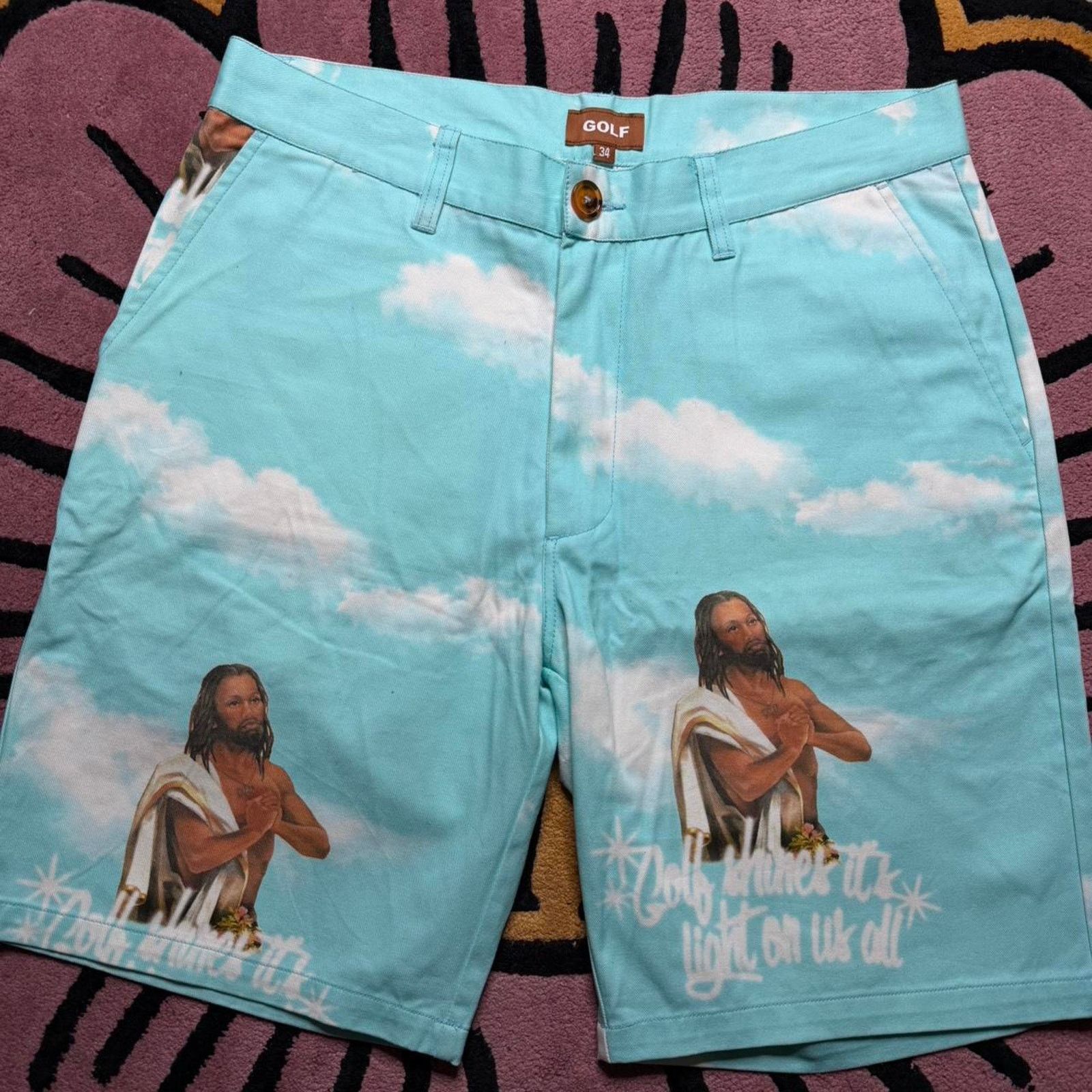 Golf Wang Golf Wang Black Jesus All Over Print Graphic Chino Shorts 34 Size US 34 / EU 50 - 2 Thumbnail