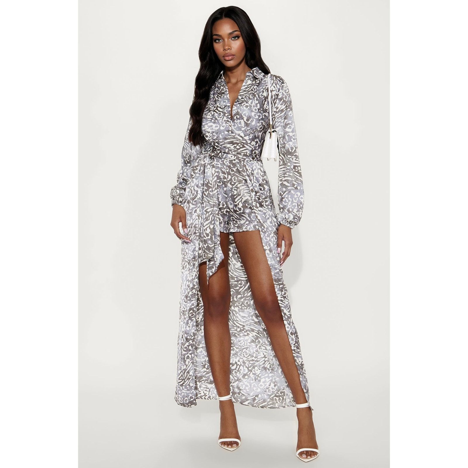 Other Going Places Satin Romper - Charcoal/combo - Size M Size 30" / US 8 / IT 44 - 1 Thumbnail