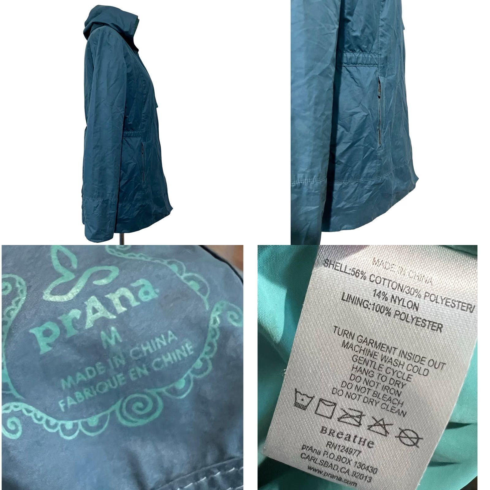Prana prAna Abby Lightweight Windbreaker Jacket Blue Teal M Hooded Lined Zip Pocketed Windbreaker Womens Size M / US 6-8 / IT 42-44 - 8 Thumbnail
