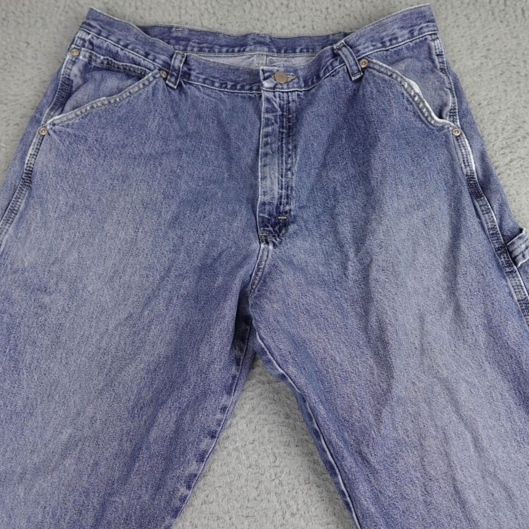 Wrangler Wrangler Jeans Mens 34x29 Blue Denim Distressed Baggy 5-Pocket Relaxed Straight Vintage No N/A Size US 36 / EU 52 - 4 Thumbnail