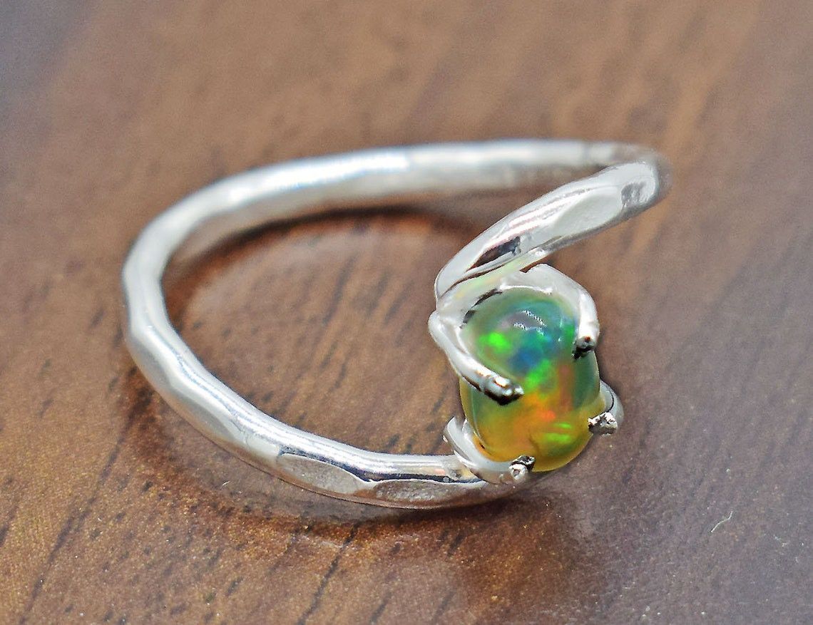 Handmade Handmade 925k Silver Natural Ethiopian Opal Gemstone Ring Size ONE SIZE - 2 Thumbnail