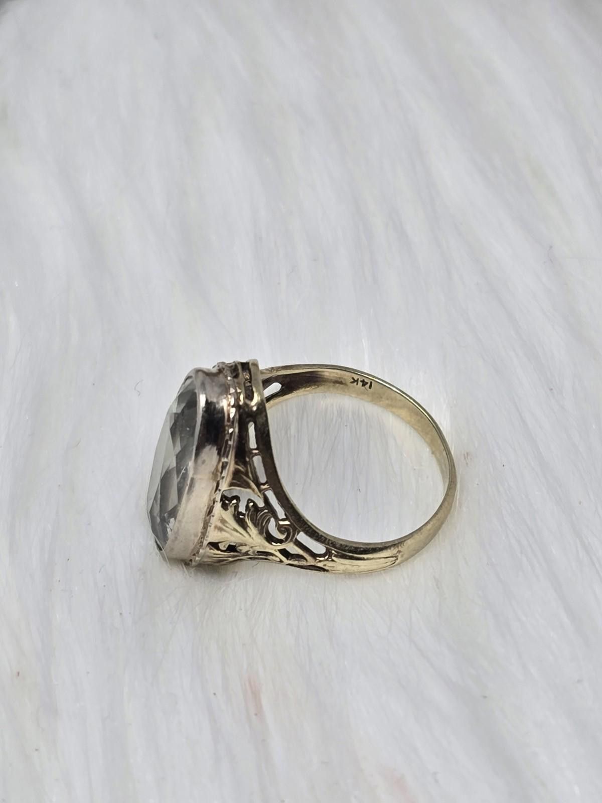 Other 14K Gold Quartz Navette Ring Filigree Vintage 3.5g Size ONE SIZE - 6 Thumbnail