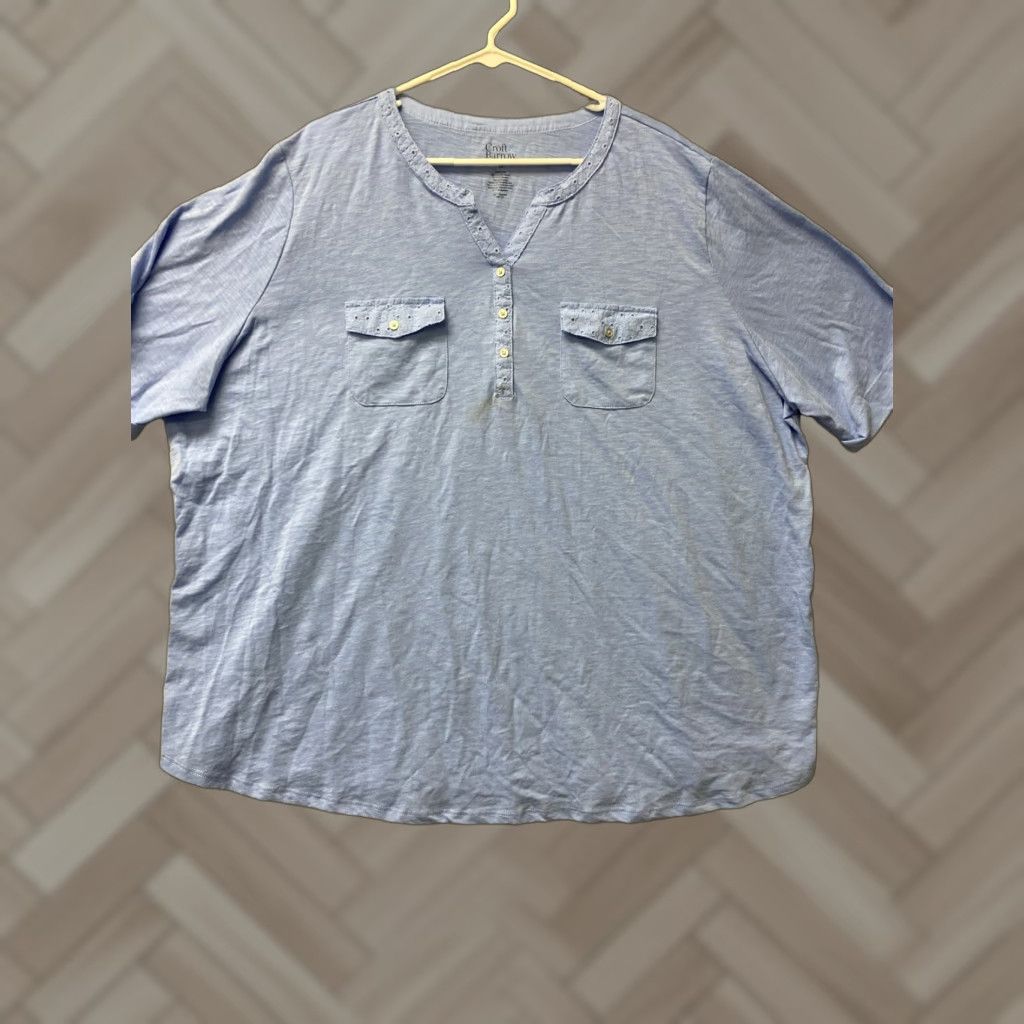 Croft & Barrow VINTAGE? No. Croft & Barrow Light Blue Short Sleeve Top 3XL Women Adult Regular NWT Size 3XL Blue Basic Shirt/Top Womens Size 40" / US 18 - 1 Thumbnail