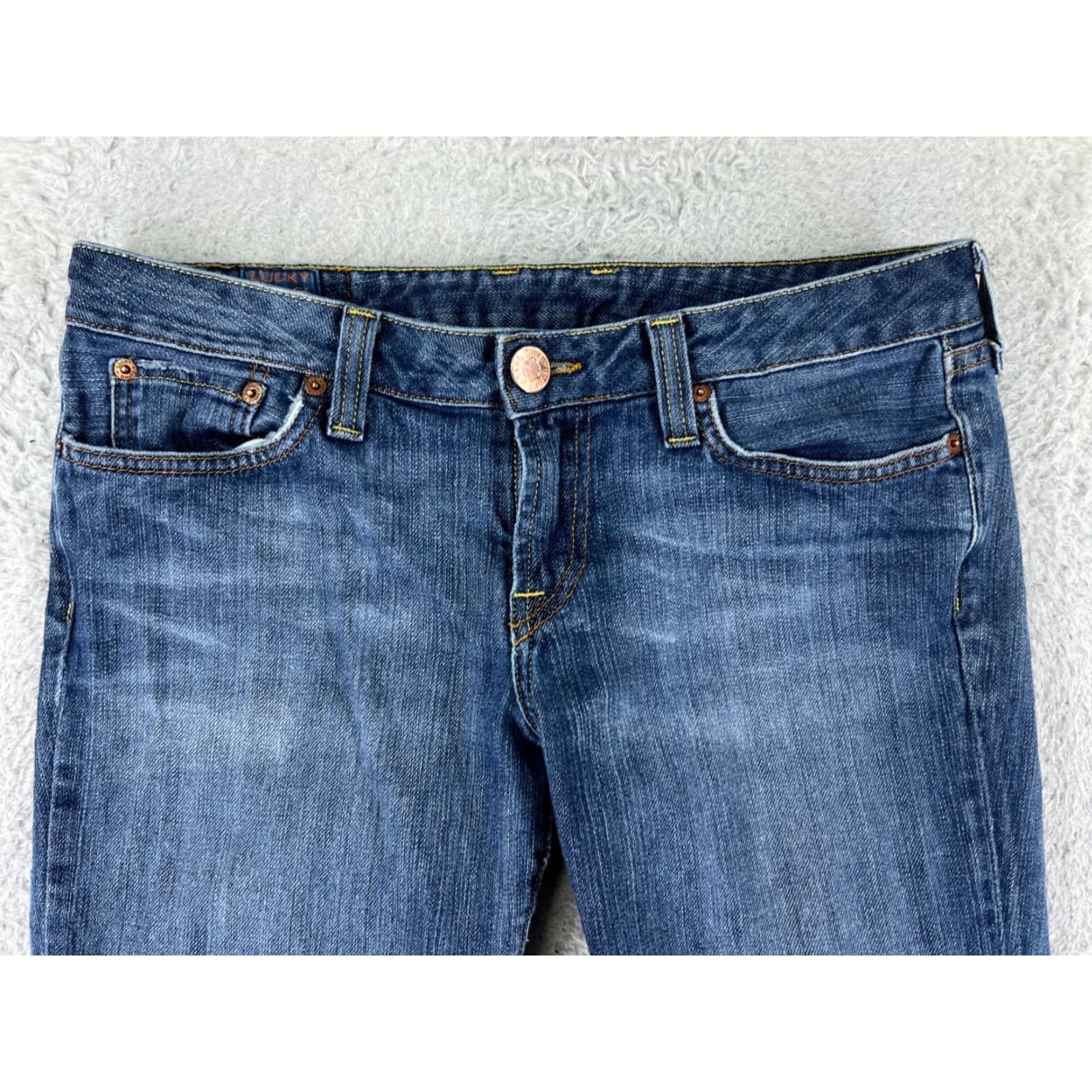 Lucky Brand VINTAGE Lucky Brand Jeans Women 12 Blue Denim Bootcut Cotton Blend 5-Pocket Logo Lola USA Mens Women Girls Size 34" / US 12 / IT 48 - 7 Thumbnail