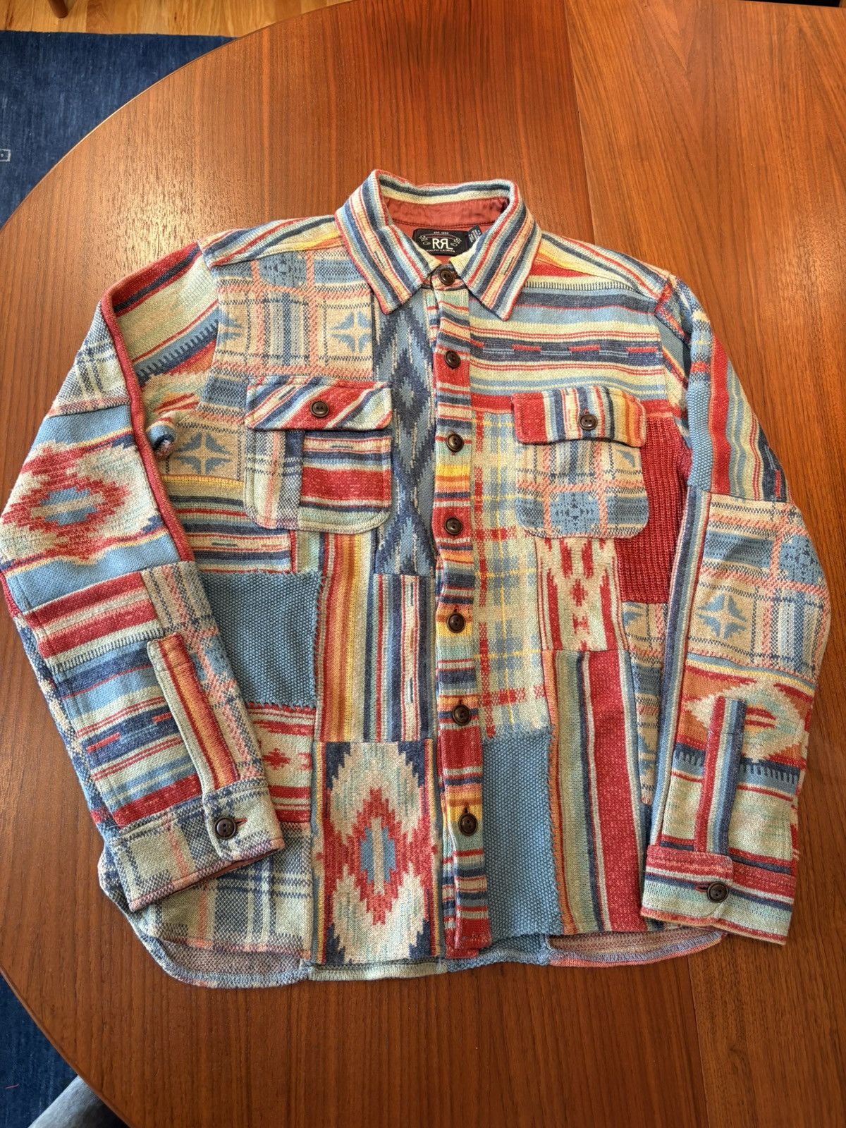 RRL DOUBLE RL RALPH LAUREN PATCHWORK KNIT SHIRT SMALL