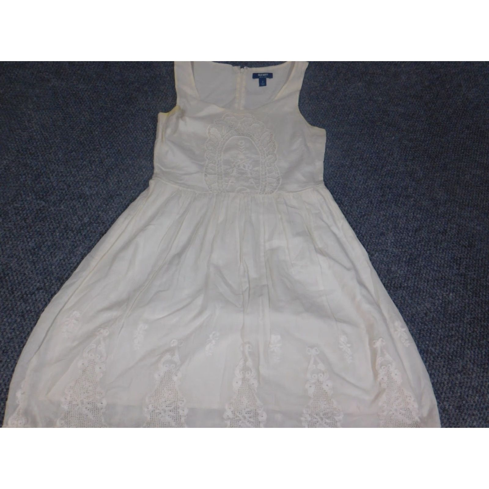 Old Navy Old Navy Womens Dress A-Line Sleeveless White Knee Length Zip Crew Neck Ruffle Lined Cotton Rayon Vintage: No Regular Size 2 Womens Size XS / US 0-2 / IT 36-38 - 2 Thumbnail