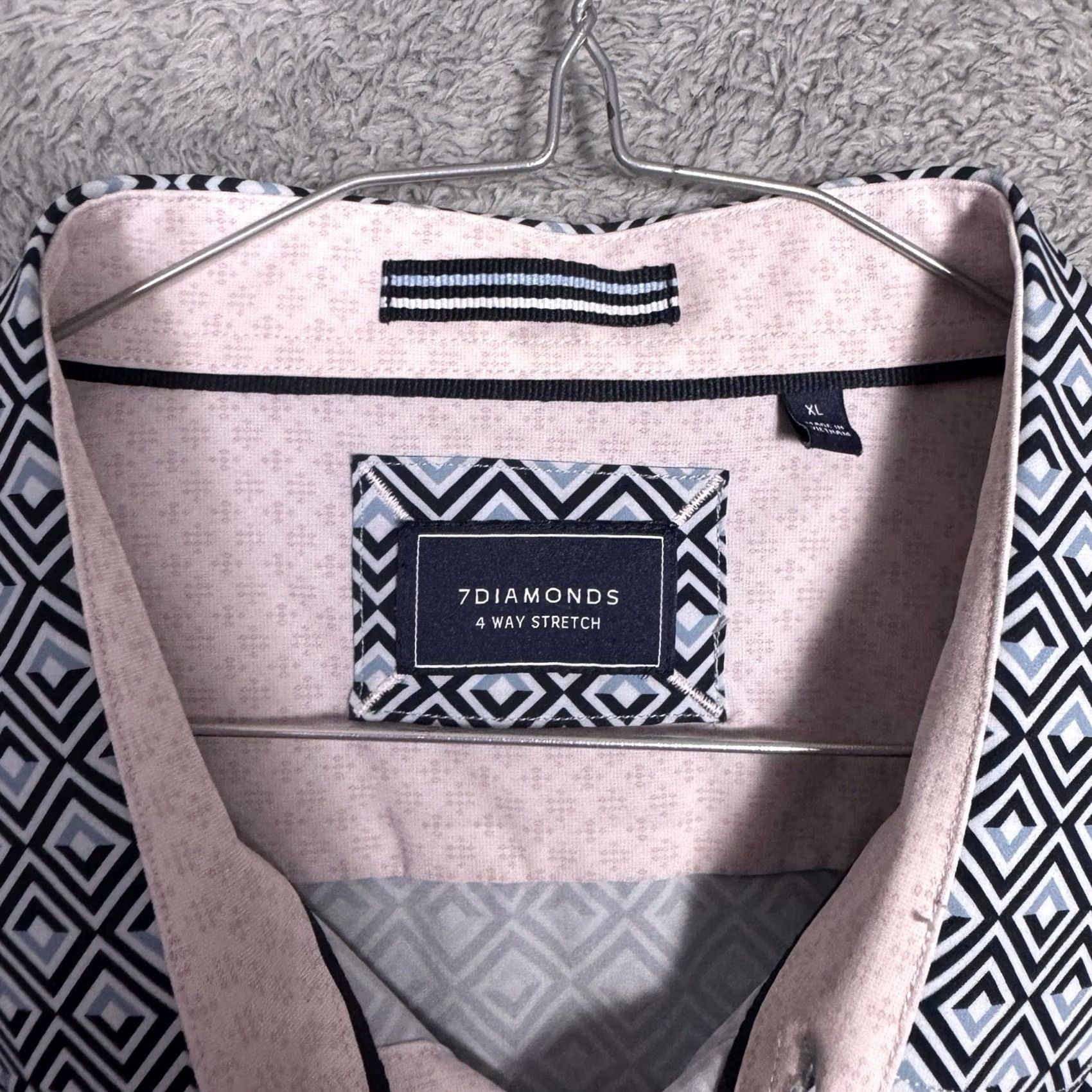 Vintage 7 Diamonds Shirt Mens XL Blue Geometric All Over Print Stretch Performance Button-Up Size US XL / EU 56 / 4 - 4 Thumbnail