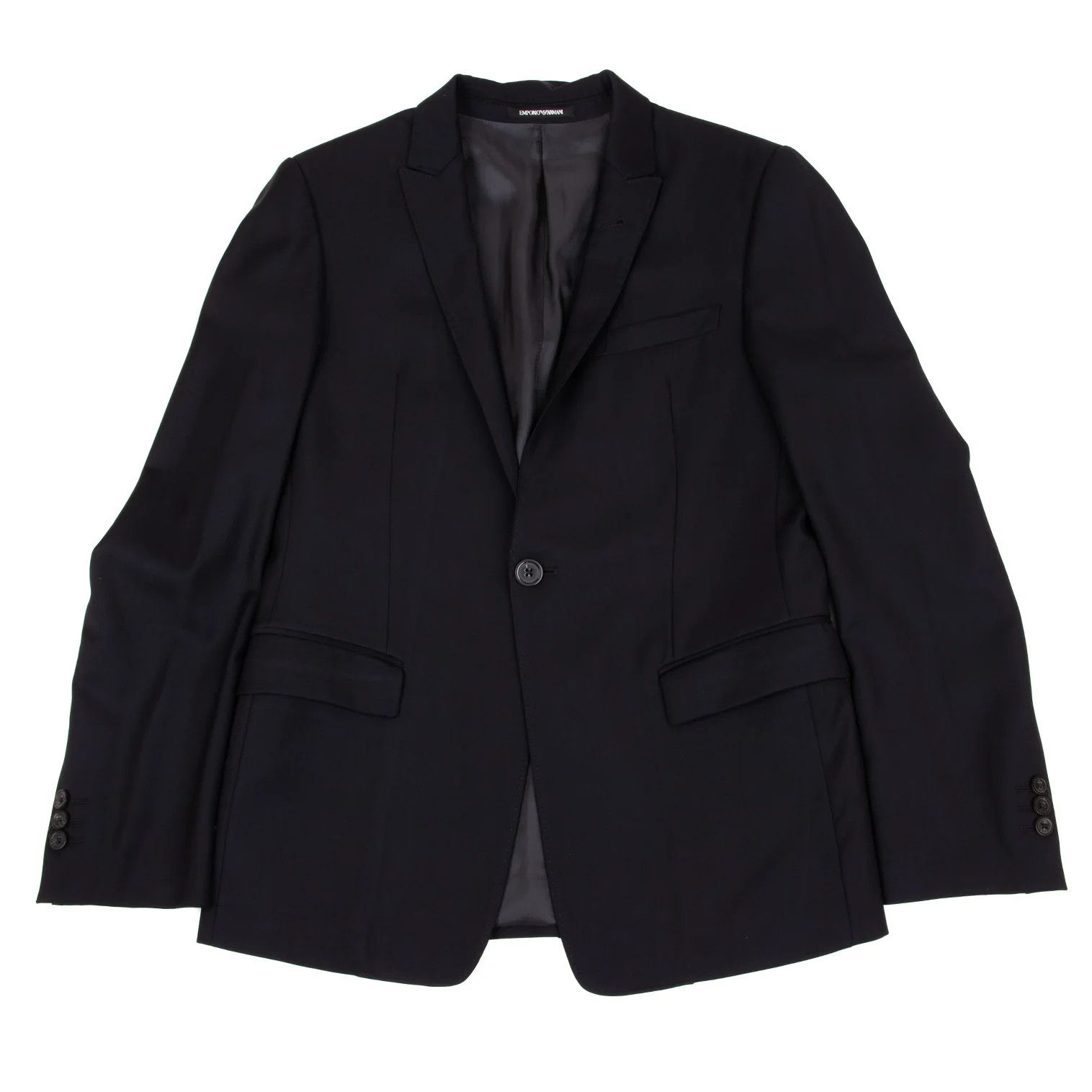 Emporio Armani Glossy Wool Stitch Design Peak Lapel Jacket Navy 46 Size US S / EU 44-46 / 1 - 1 Thumbnail
