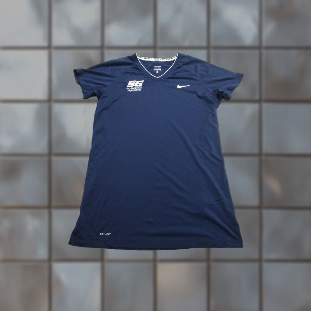 Nike St. Genevieve High School Shirt Nike Pro Combat Dri-Fit V-Neck Womens L Blue Nike Pro Combat Dri-Fit Shirt Womens L Blue Size L / US 10 / IT 46 - 1 Thumbnail