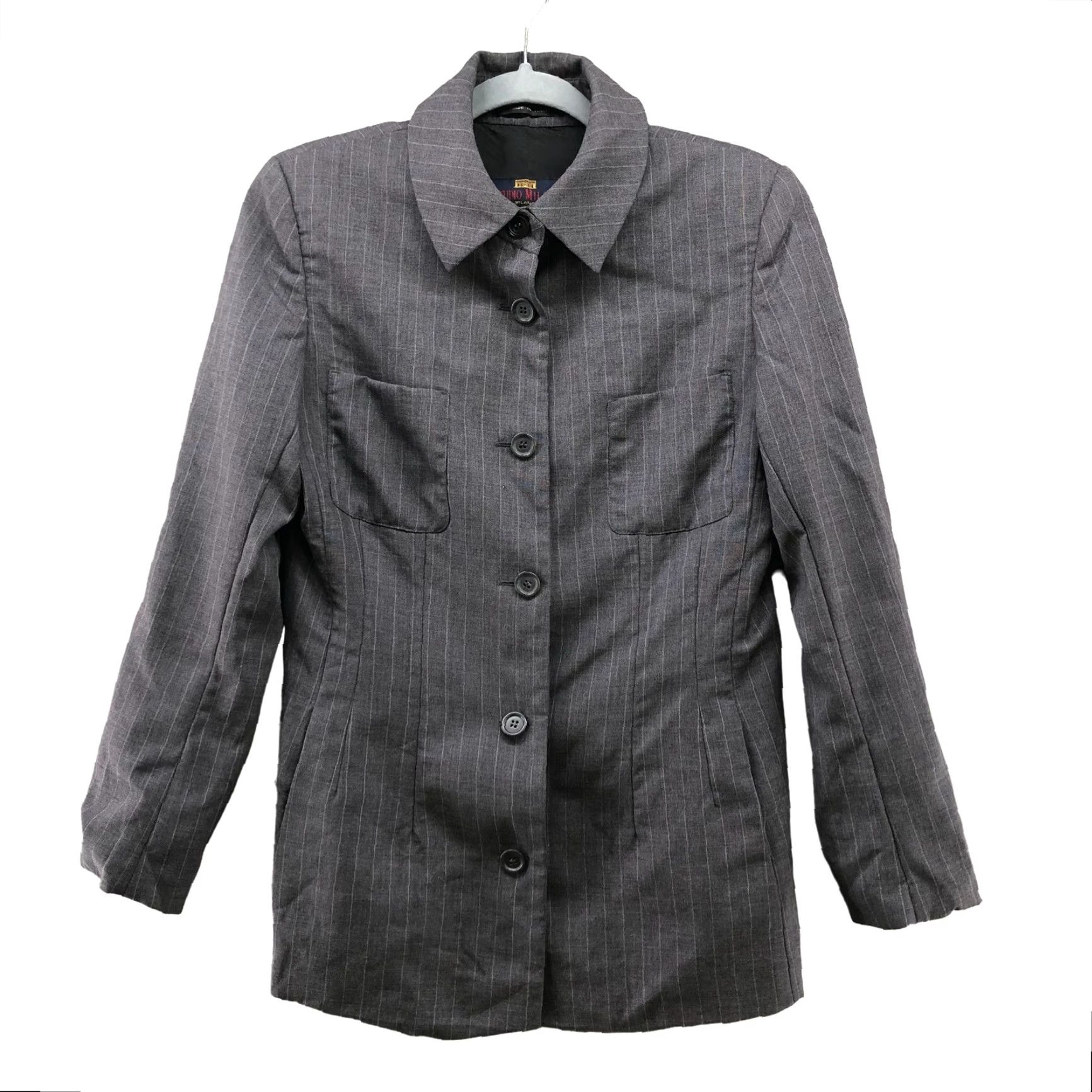 Vintage VINTAGE Studio Milano Blazer Jacket Women 100% Wool Gray Pinstripe Size 8 Woolen, Italian Made, 90s Business Formal Womens Blazer Size M / US 6-8 / IT 42-44 - 6 Thumbnail
