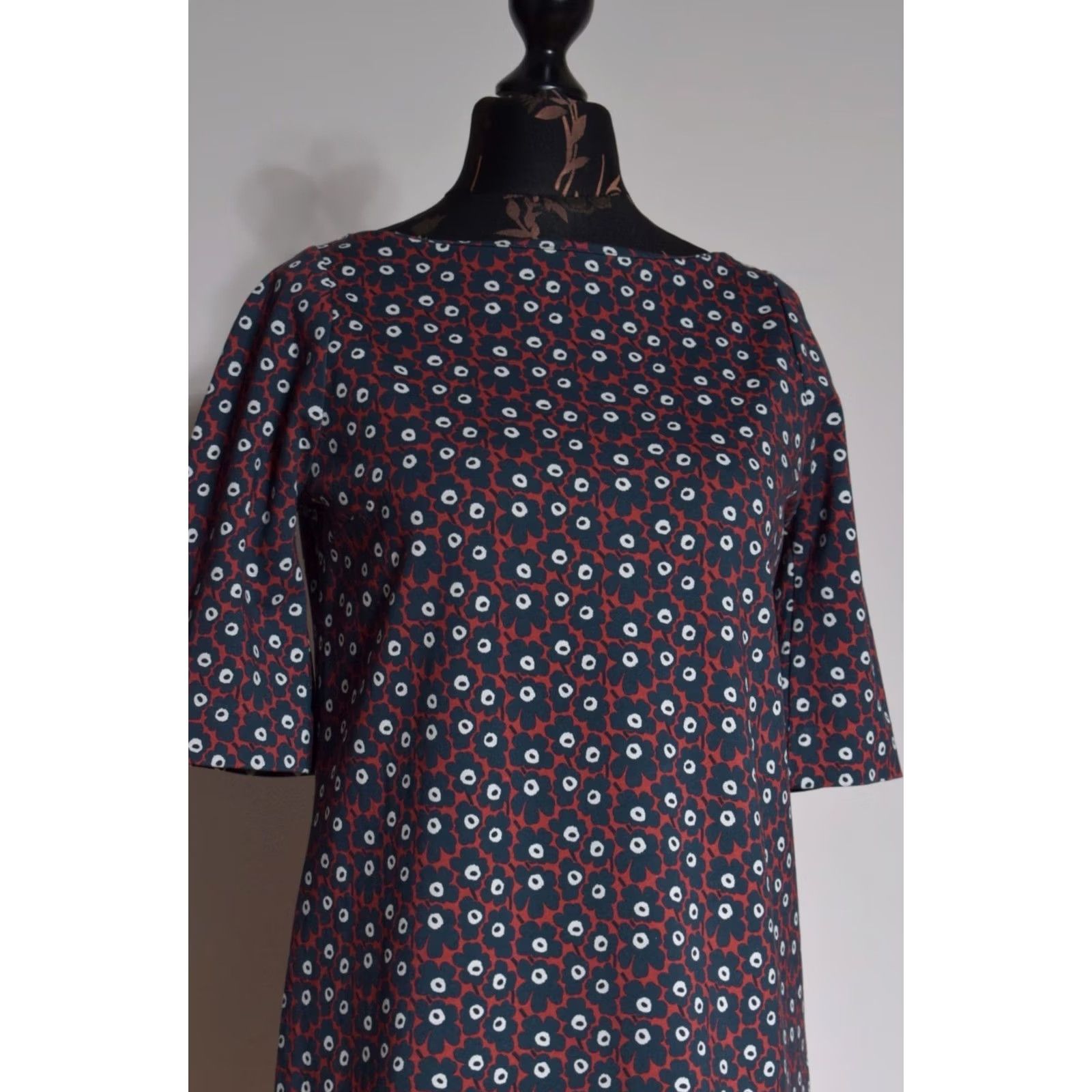 Marimekko Marimekko Floral Print Shift Dress Blue Womens M - Knee Length, Round Neck, Cotton, Floral Pattern, Casual, Summer/Spring, Regular Size Size M / US 6-8 / IT 42-44 - 2 Thumbnail