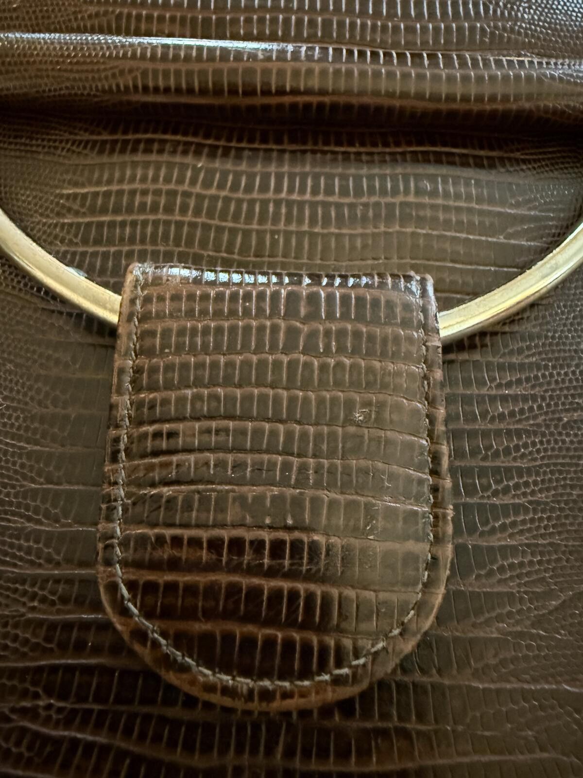 Unknown London Caprice Vintage Brown Lizard Skin Embossed Clutch Gold Strap Size ONE SIZE - 3 Thumbnail