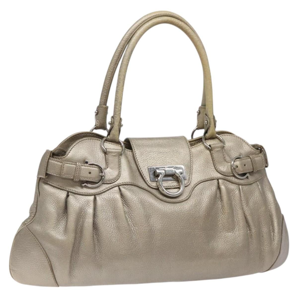 Salvatore Ferragamo Gancini Tote Bag Leather Silver Auth 125027, Women's