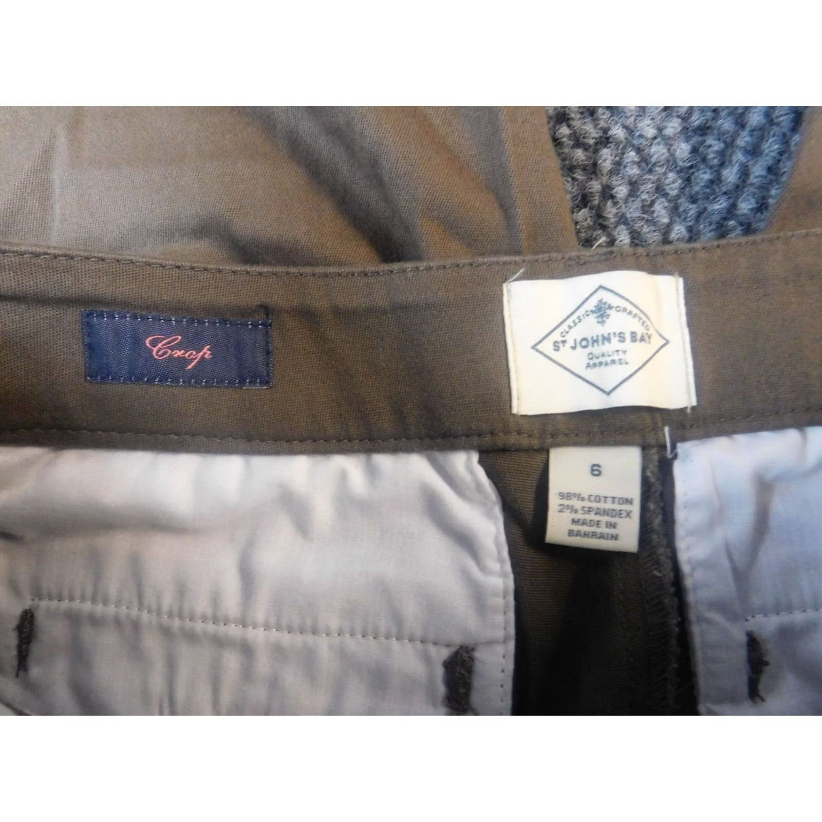 Vintage St. John's Bay Womens Pants Cropped 6 Straight Brown Cotton Lyocell Zip Regular Inseam 18 in Knit Stretch Zipper Size 28" / US 6 / IT 42 - 3 Thumbnail