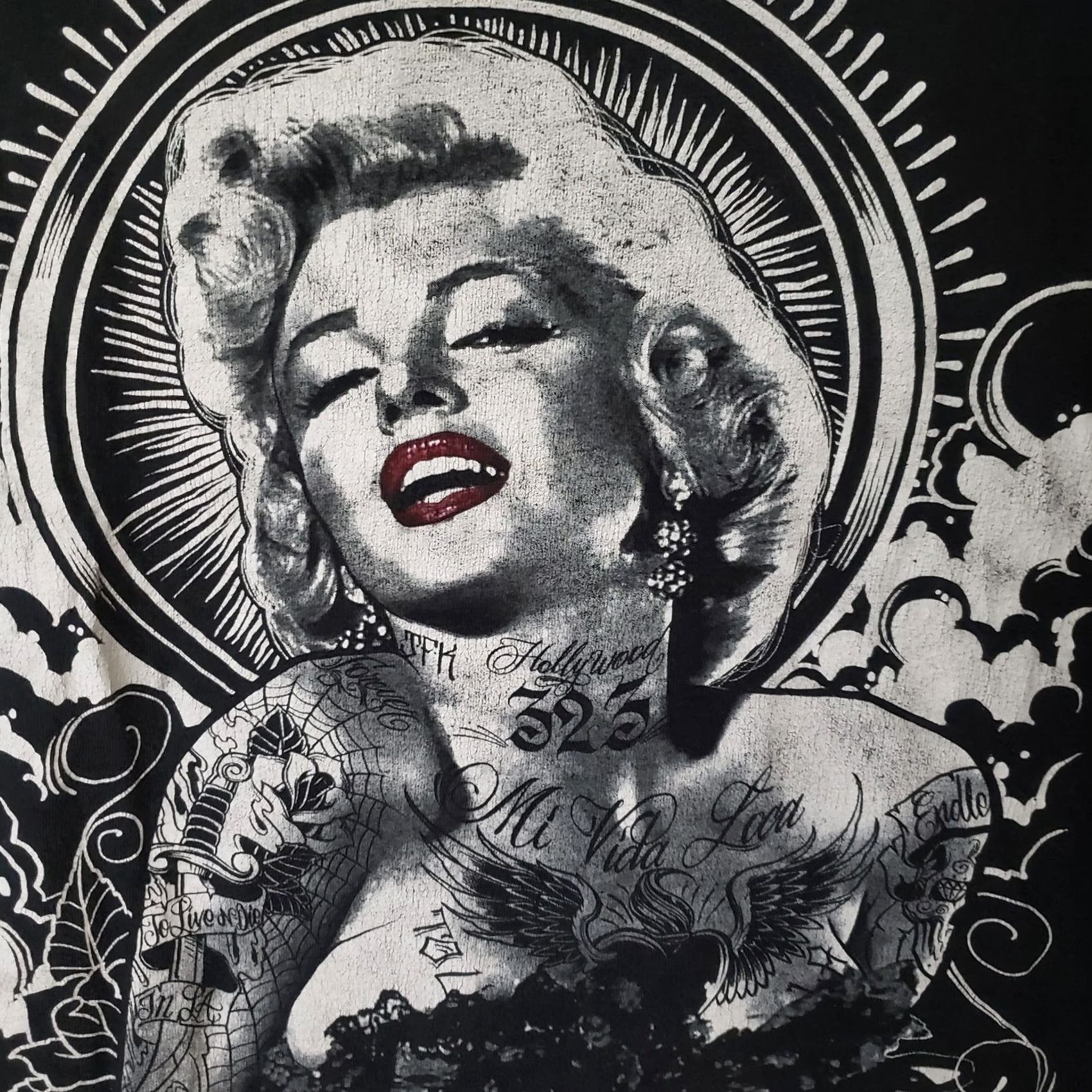 Vintage Marilyn Monroe T-shirt Urban Streetwear Tattoo Art Tee Men's XL Black Size US XL / EU 56 / 4 - 4 Thumbnail