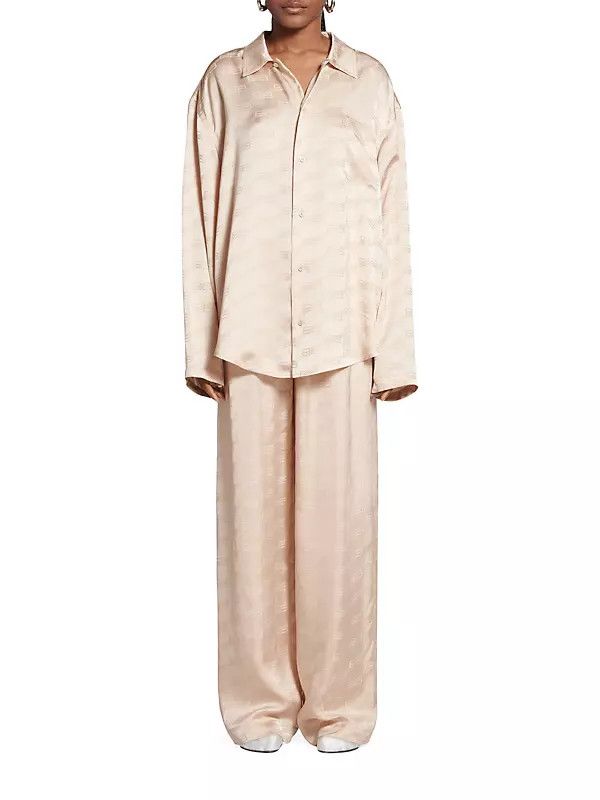 Balenciaga o1bcso1str1124 BB Monogram Pyjama Pants in Beige Size 27" / US 4 / IT 40 - 2 Thumbnail