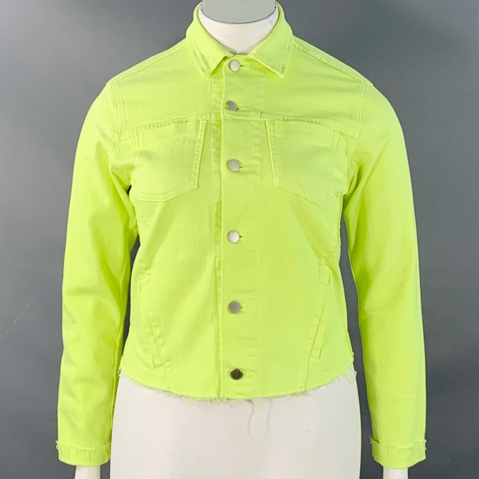 L'AGENCE L'AGENCE L Yellow Neon Cotton Blend Twill Raw Edge Jacket Size L / US 10 / IT 46 - 1 Thumbnail