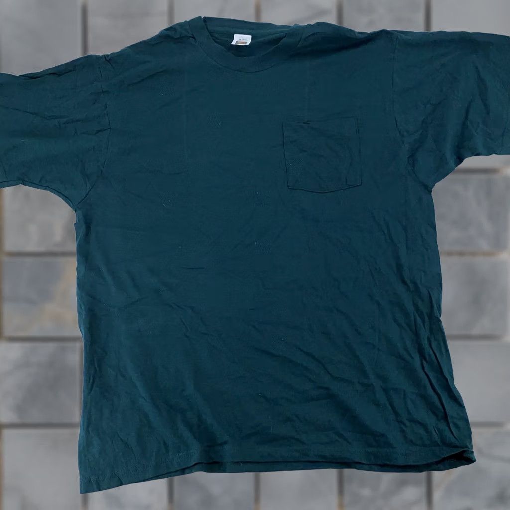 Fruit Of The Loom VINTAGE Fruit of the Loom Blank Pocket Tee Shirt Mens XL Green Size US XL / EU 56 / 4 - 1 Thumbnail