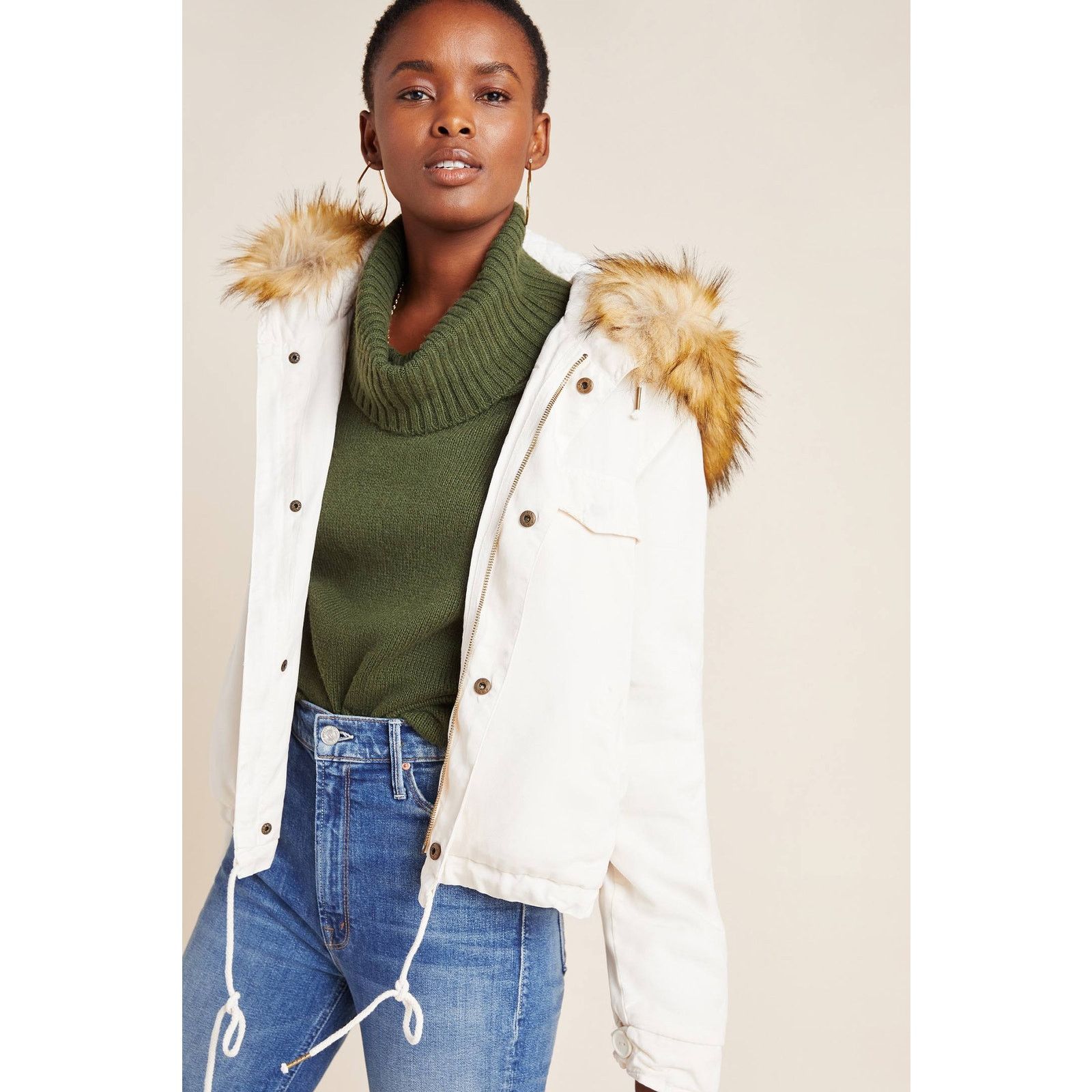 Anthropologie New On the Road Weller Faux Fur Trim Utility Jacket Size XS / US 0-2 / IT 36-38 - 1 Thumbnail