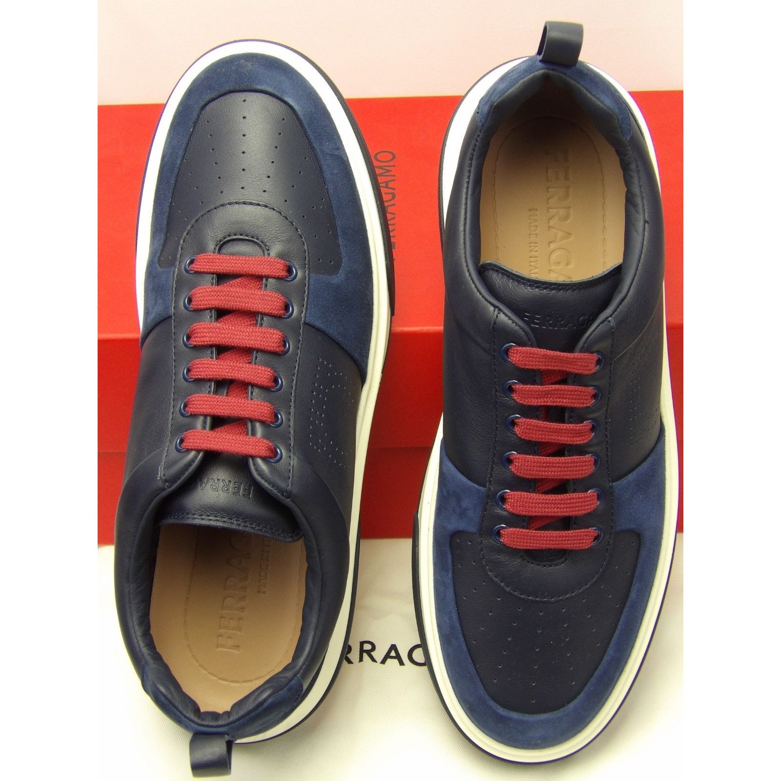Salvatore Ferragamo FERRAGAMO CASSINA BLUE LEATHER LOGO SNEAKERS 11.5 M ITALY Size US 12.5 / EU 45-46 - 7 Thumbnail
