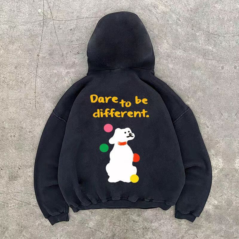 Japanese Brand × Vintage Black retro puppy print loose cotton hoodie Size US L / EU 52-54 / 3 - 1 Thumbnail